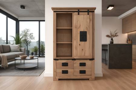 Highboard Akazienholz massiv natur Hochschrank 90 x 45 x 150 cm LIBRO III