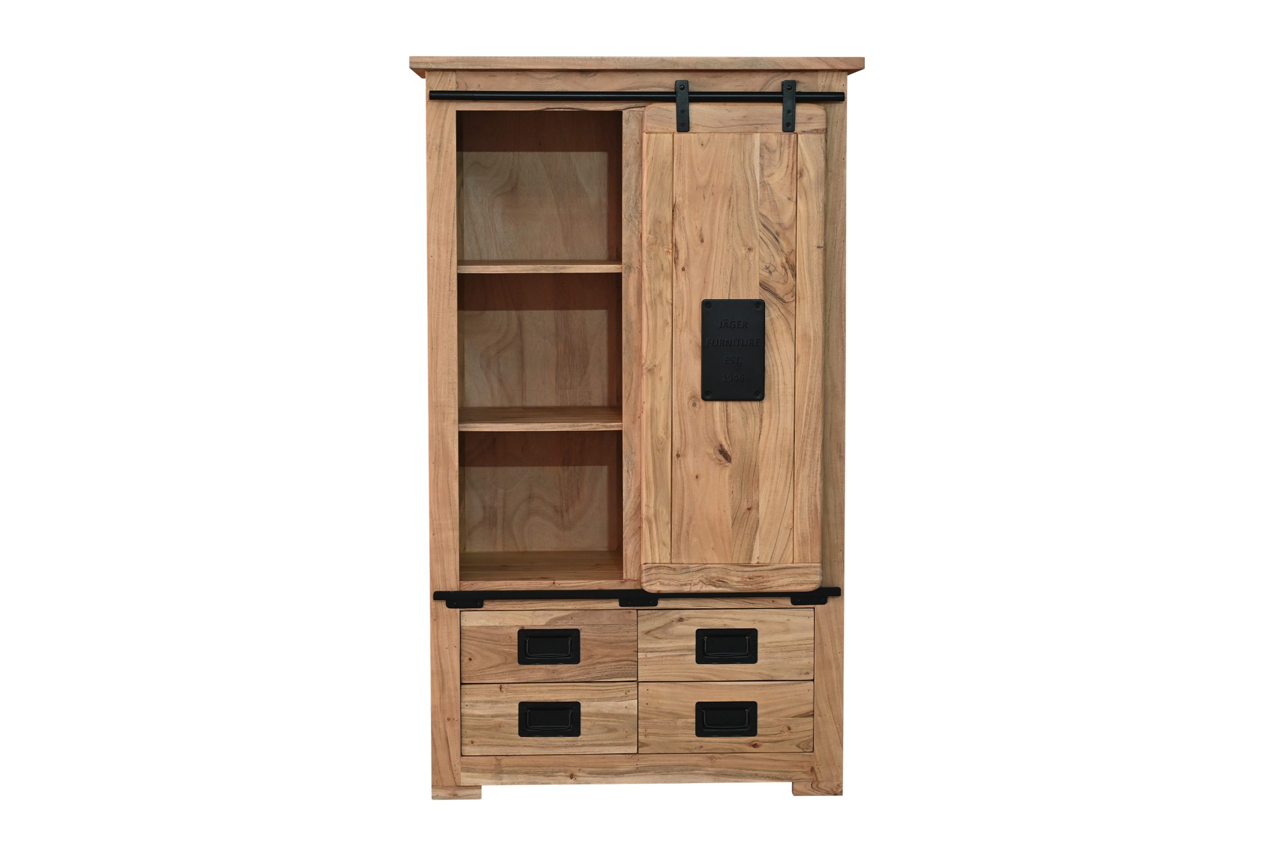 Highboard Akazienholz massiv natur Hochschrank 90 x 45 x 150 cm LIBRO III – Bild 2