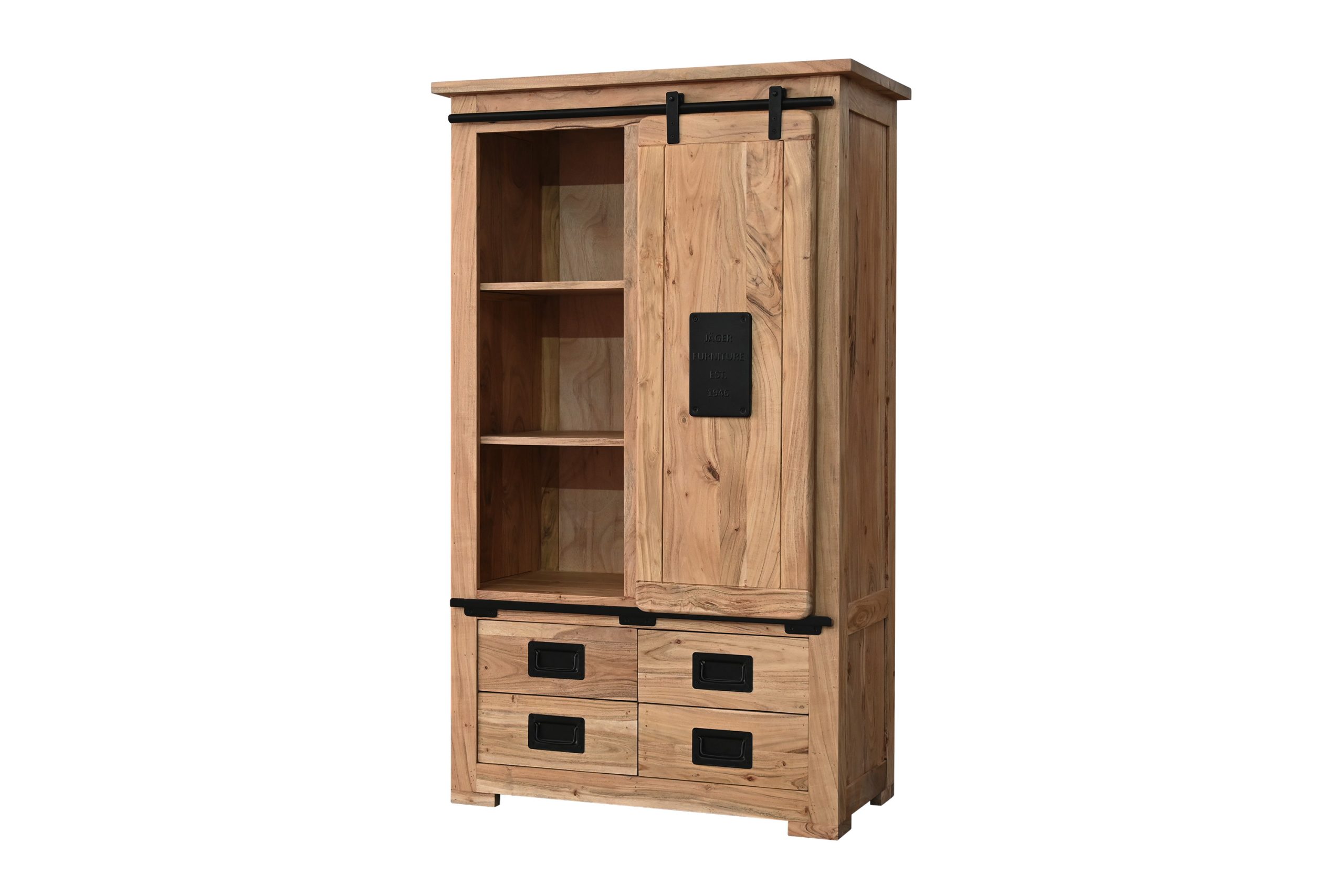 Highboard Akazienholz massiv natur Hochschrank 90 x 45 x 150 cm LIBRO III – Bild 4