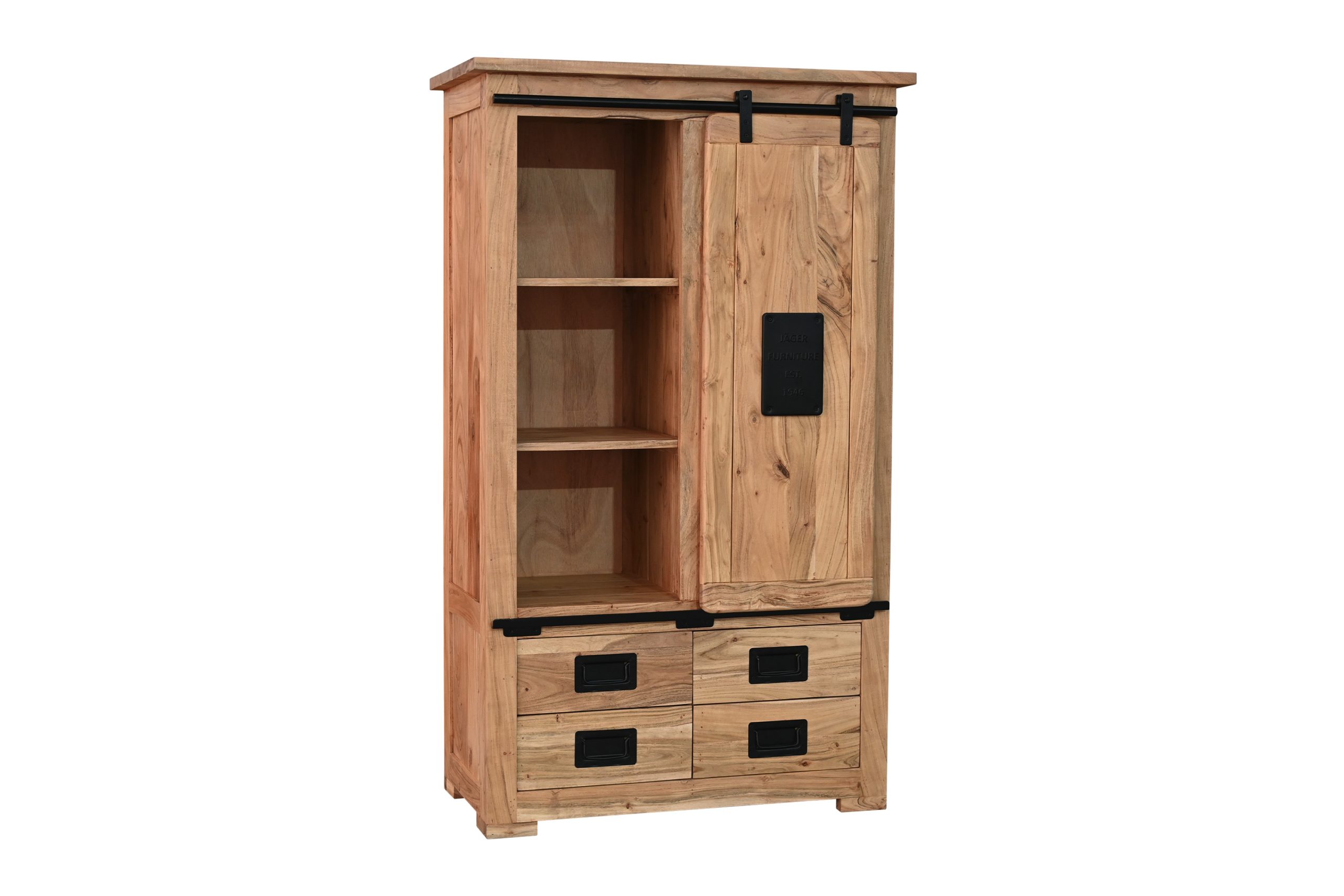 Highboard Akazienholz massiv natur Hochschrank 90 x 45 x 150 cm LIBRO III – Bild 7