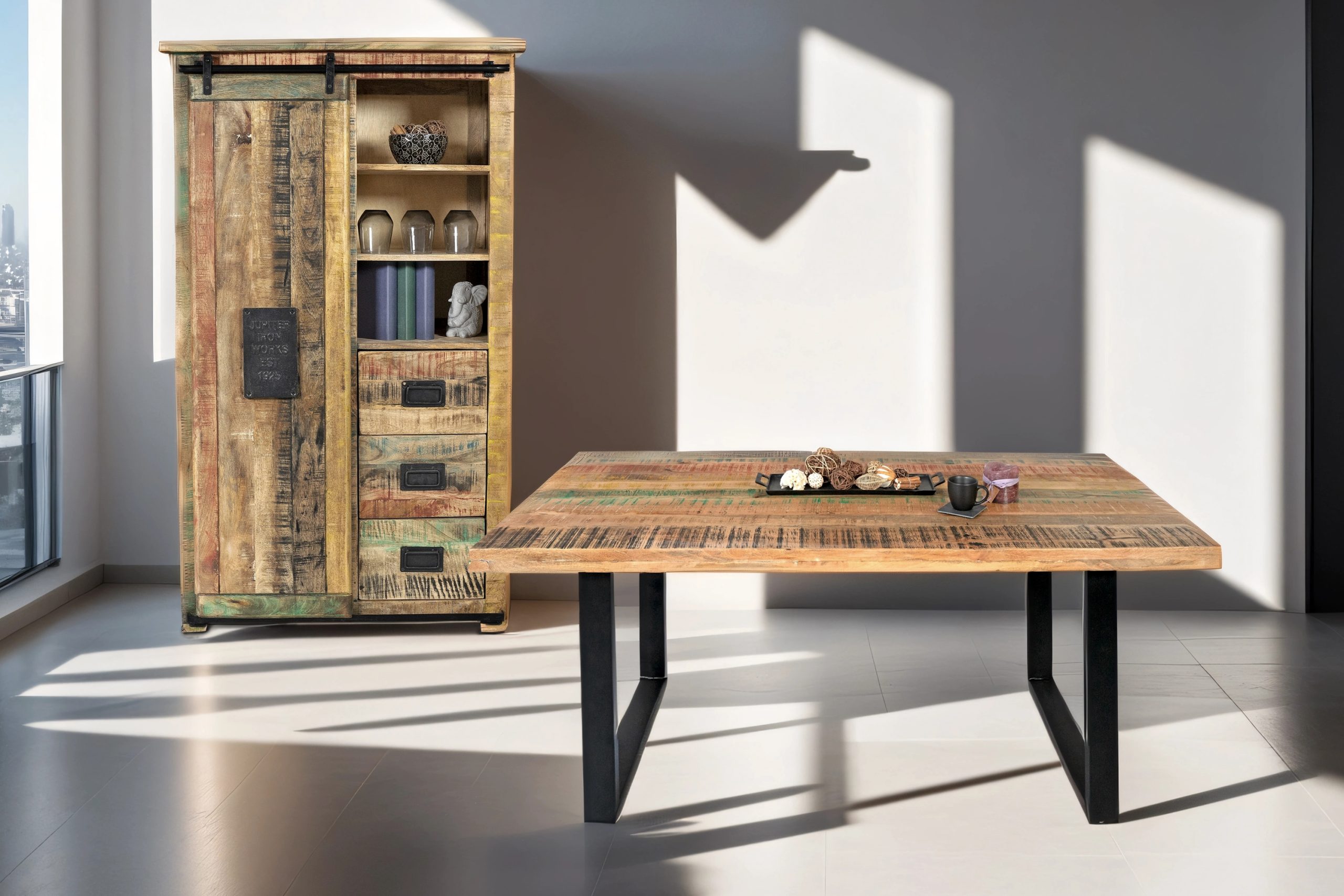 Esszimmertisch Mangoholz Bunt massiv U-Gestell schwarz Esstisch 200 x 100 cm LIBRO – Bild 7