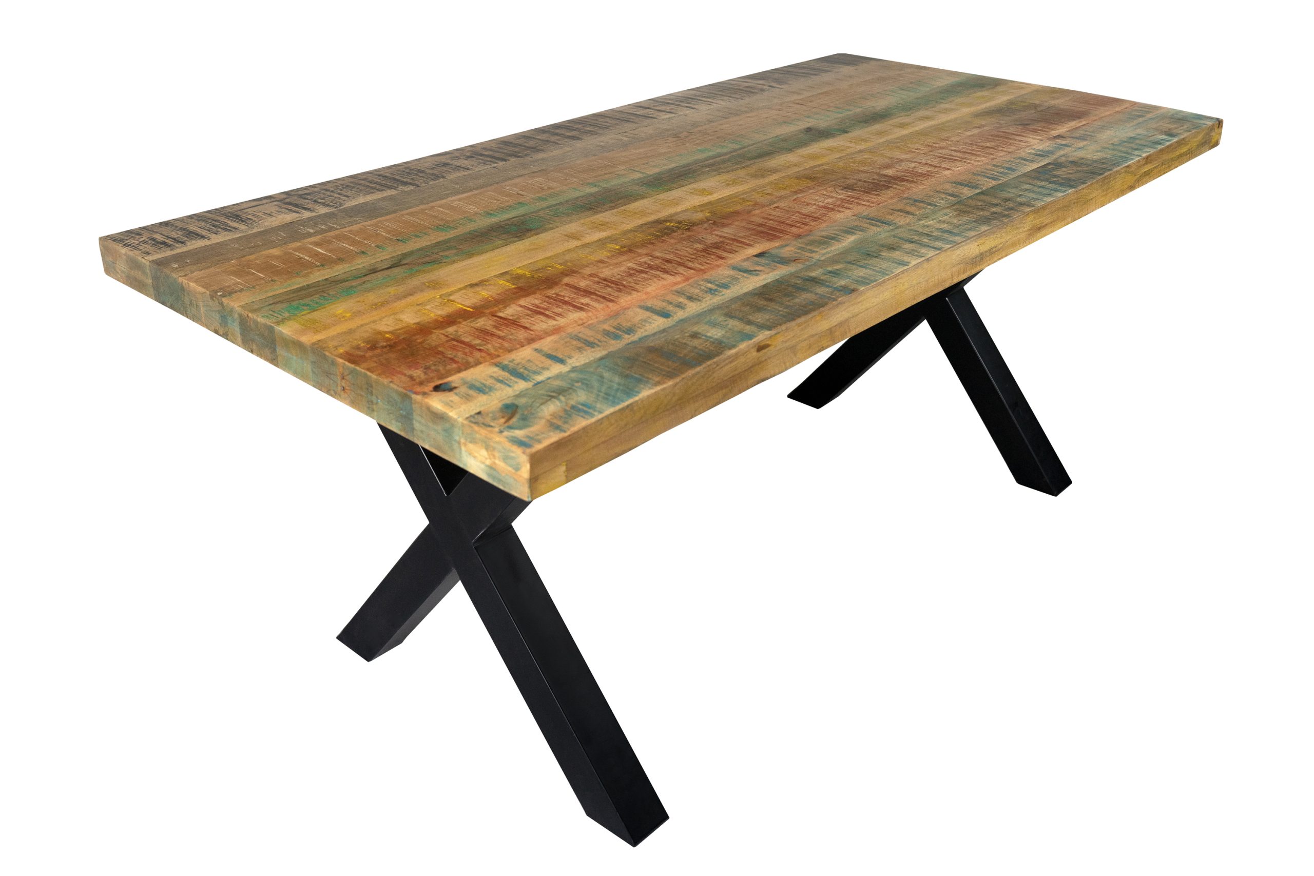 Esszimmertisch Mangoholz Bunt massiv X-Gestell schwarz Esstisch 200 x 100 cm LIBRO – Bild 2