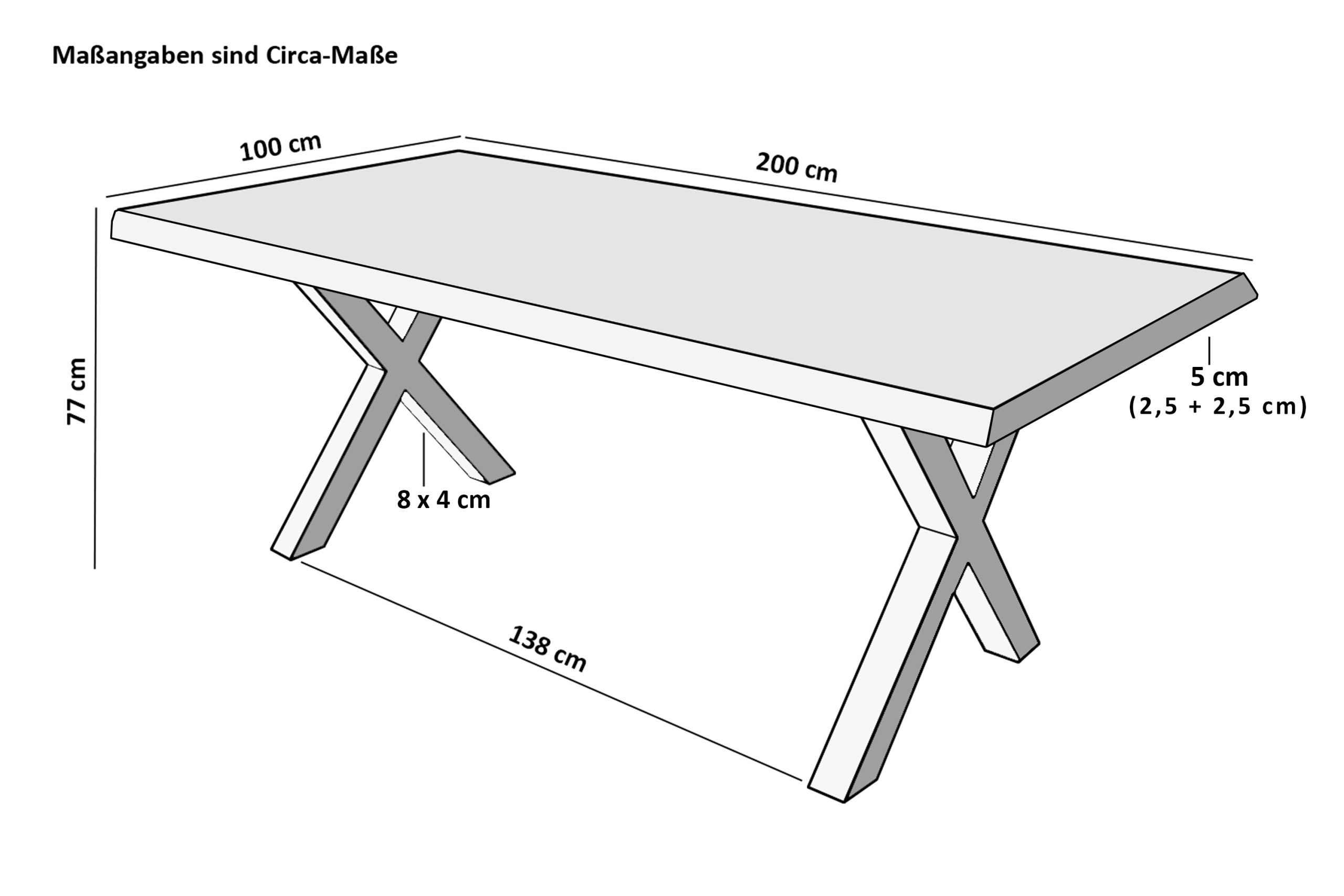 Esszimmertisch Mangoholz Bunt massiv X-Gestell schwarz Esstisch 200 x 100 cm LIBRO – Bild 3