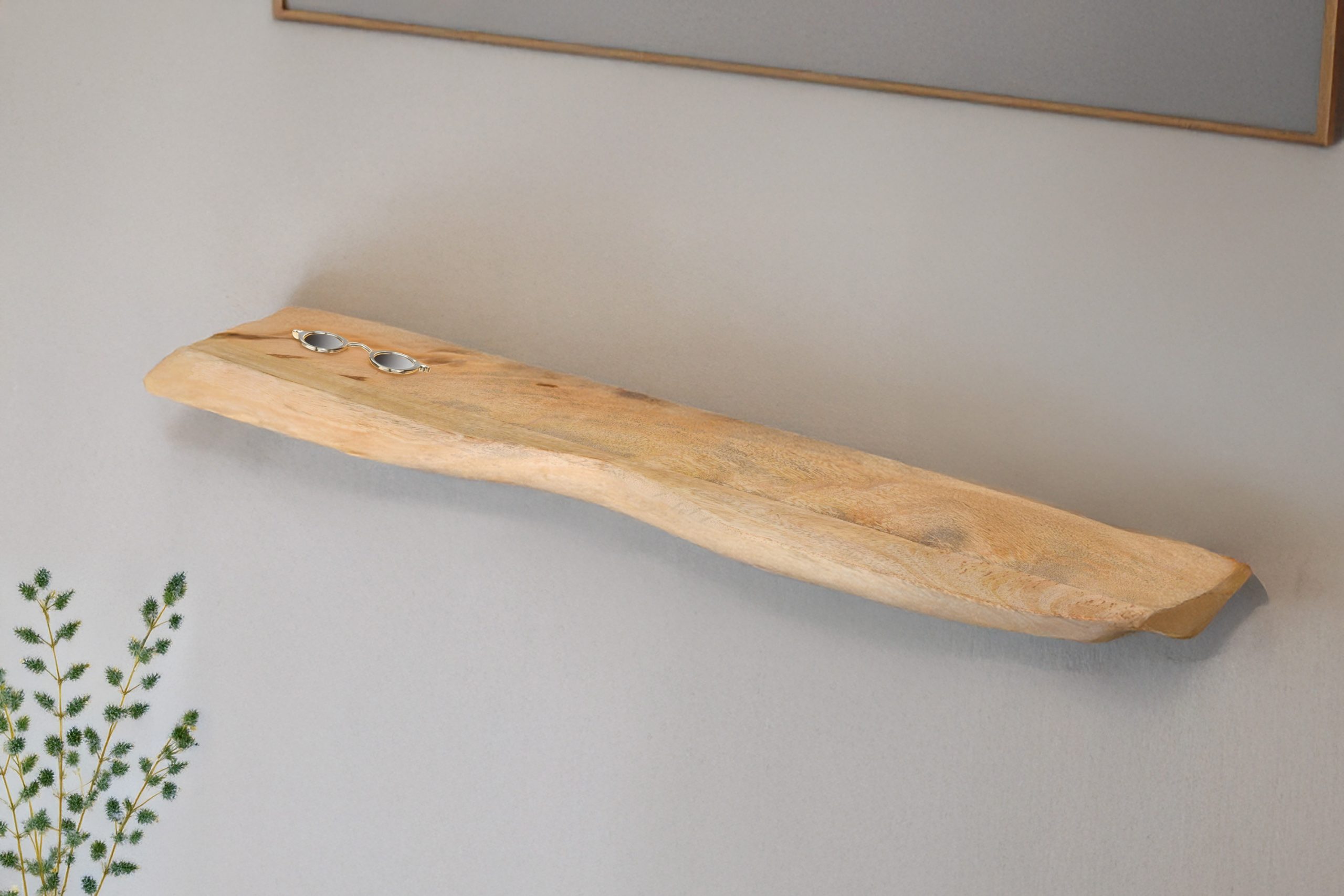 Wandregal Mangoholz massiv & rau 100x20 cm Holzregal Steckboard Baumkante LIORA