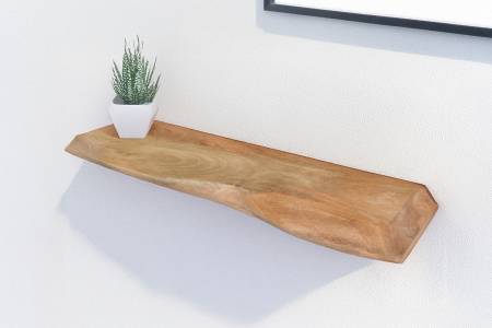 Wandregal Mangoholz massiv & rau 60x20 cm Holzregal Steckboard Baumkante LIORA