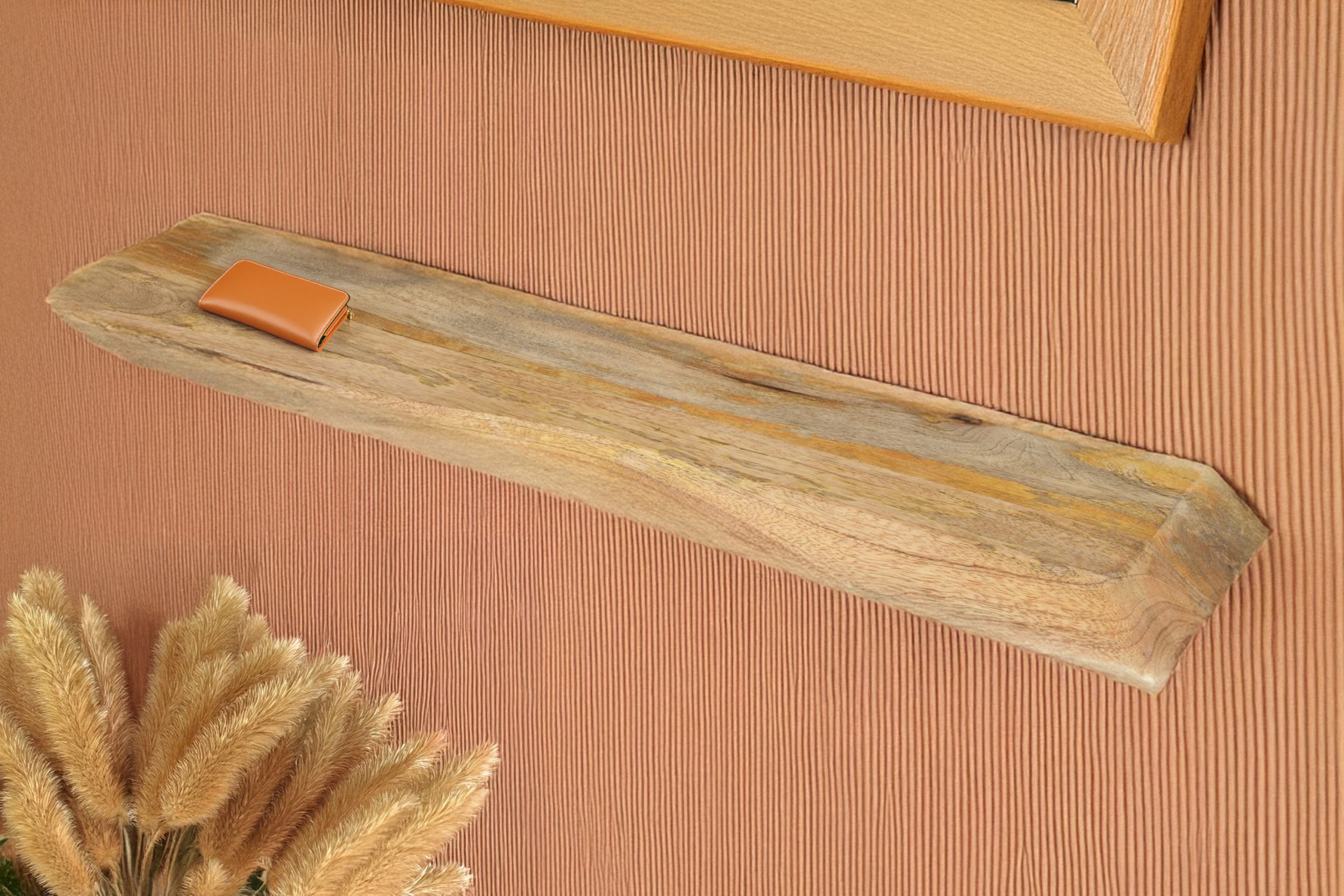 Wandregal Mangoholz massiv & rau 80x20 cm Holzregal Steckboard Baumkante LIORA