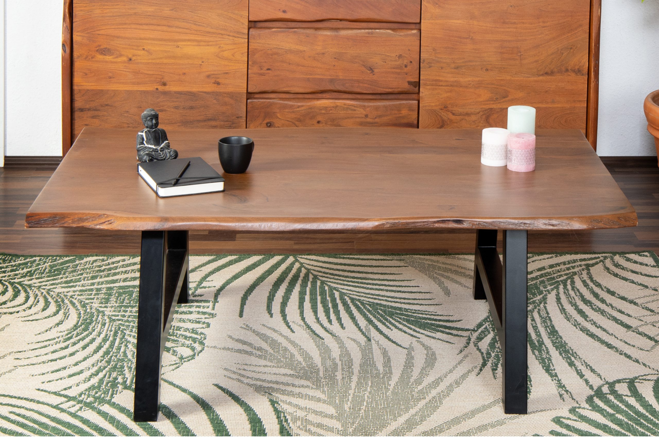 Couchtisch Baumkante 120 x 80 cm Akazie nussbaumfarben A-Gestell schwarz Quintus