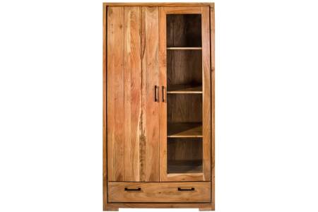 Vitrine 105 x 45 x 200 cm Akazienholz Glasvitrine massiv & natur SARAH