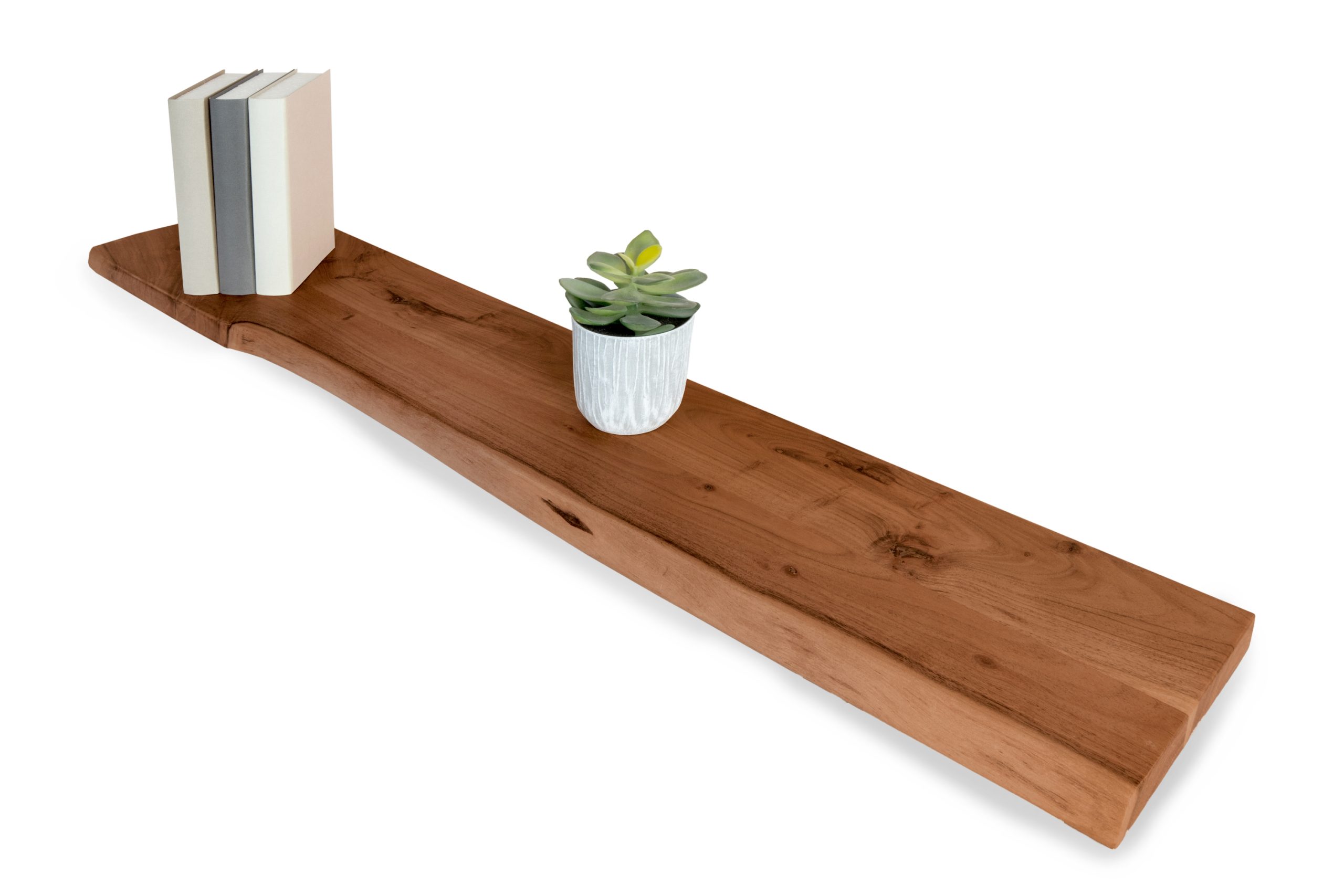 Wandregal Akazienholz nussbaum massiv 110x20 cm Holzregal Steckboard Baumkante AMANDA