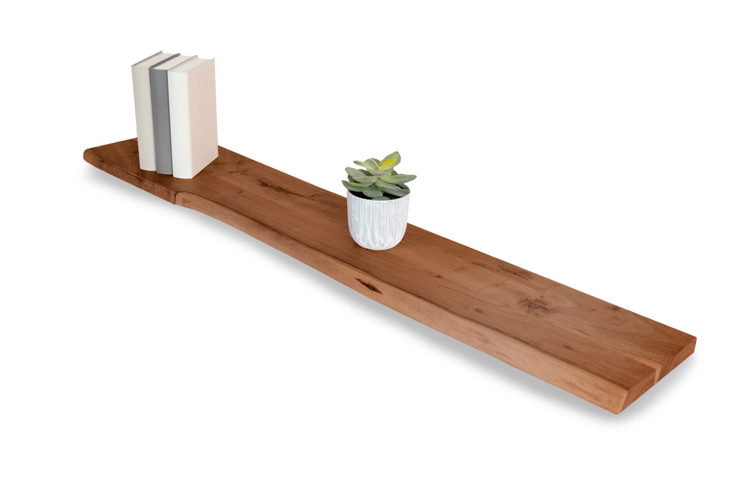 Wandregal Akazienholz nussbaum massiv 130x20 cm Holzregal Steckboard Baumkante AMANDA