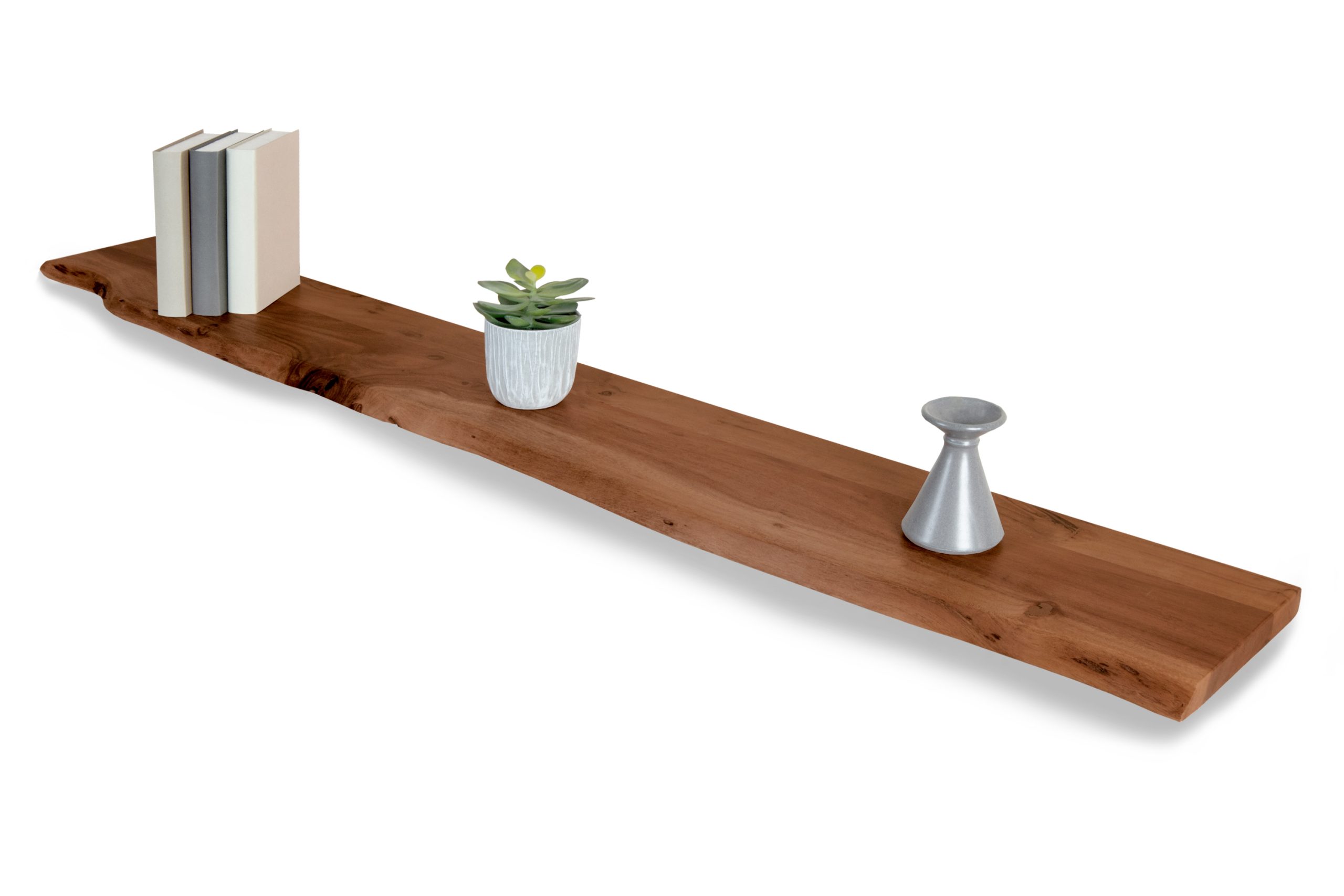 Wandregal Akazienholz nussbaum massiv 150x20 cm Holzregal Steckboard Baumkante AMANDA