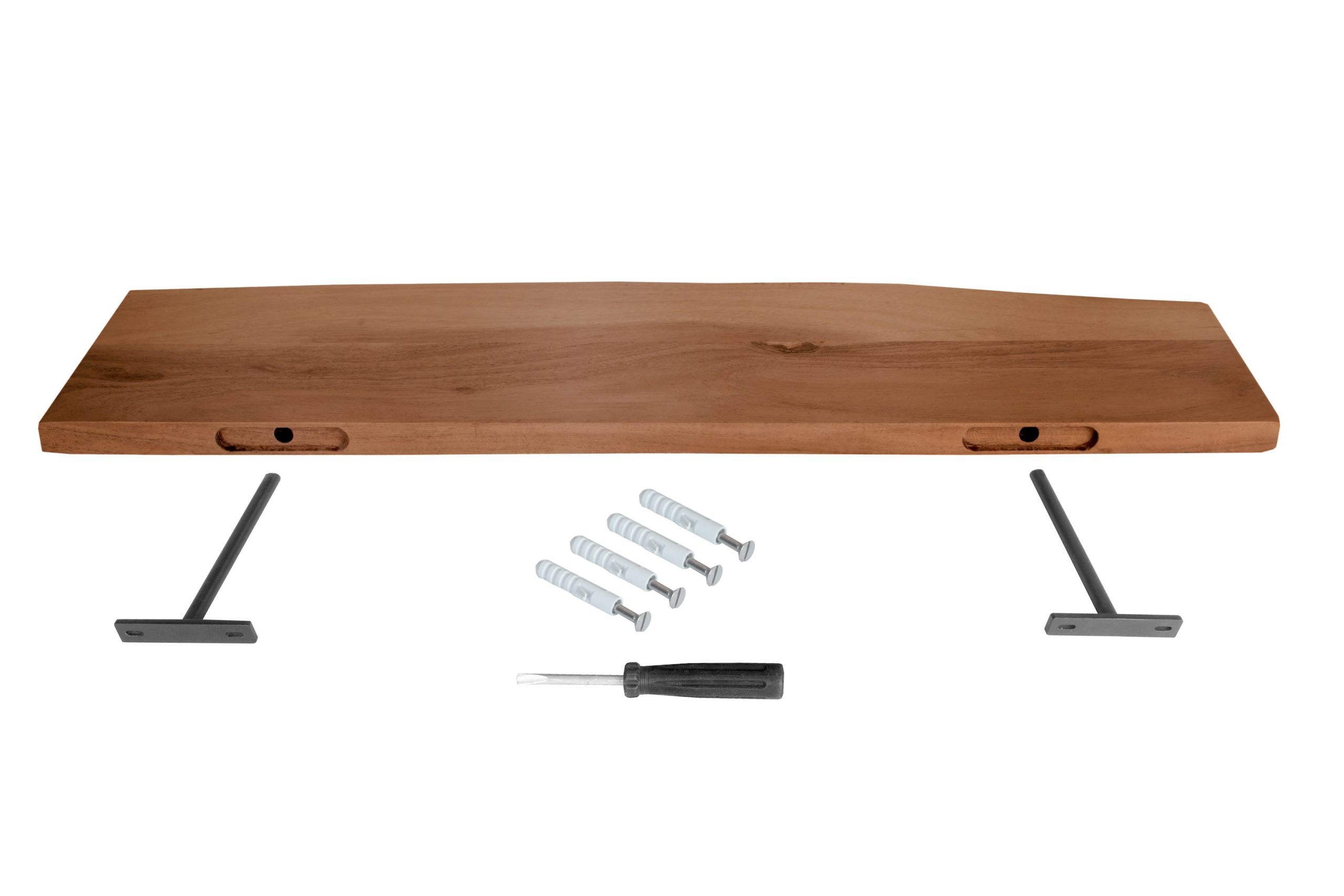 Wandregal Akazienholz nussbaum massiv 80x20 cm Holzregal Steckboard Baumkante AMANDA – Bild 4