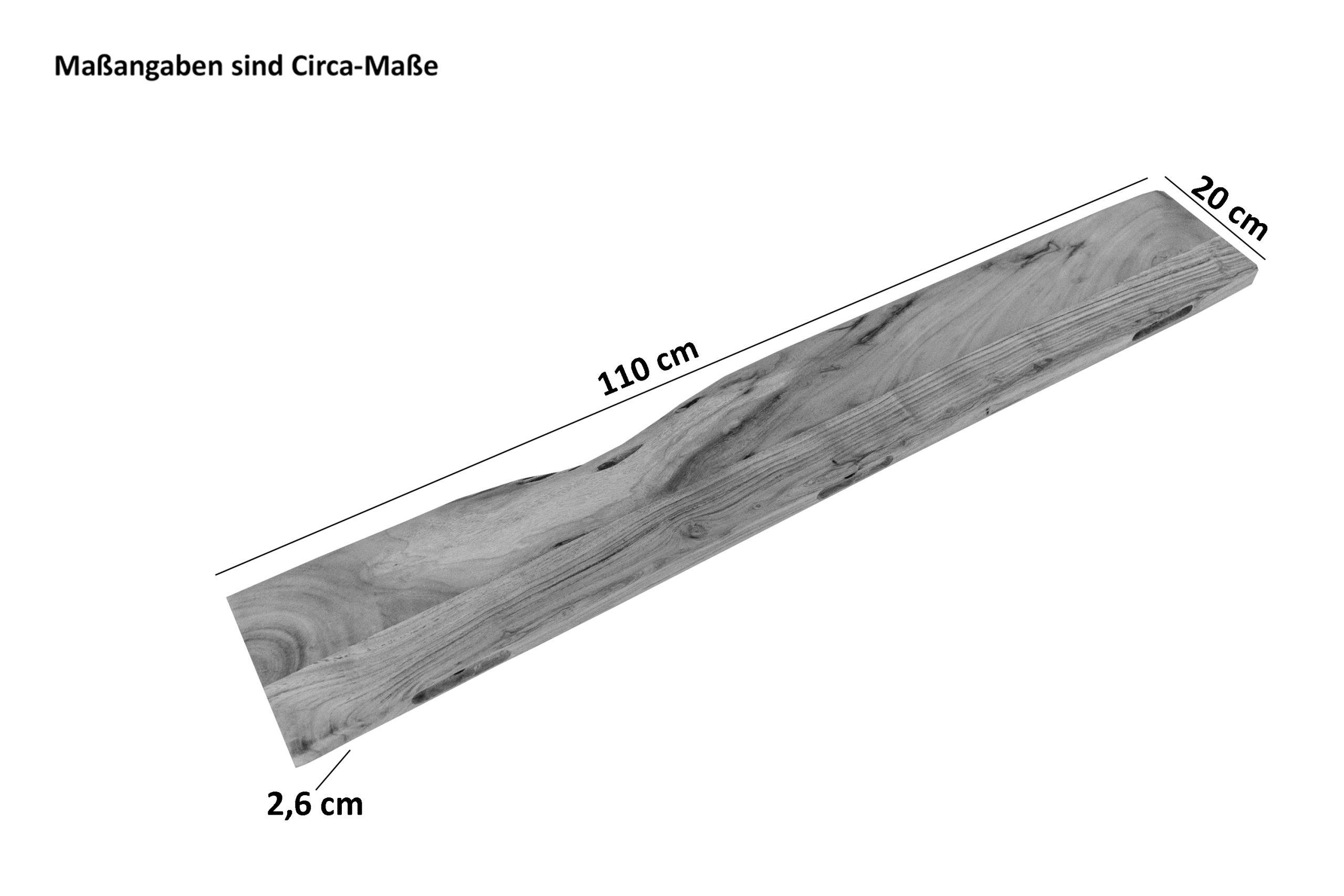 Wandregal Akazienholz eiche massiv 110x20 cm Holzregal Steckboard Baumkante AMANDA – Bild 3