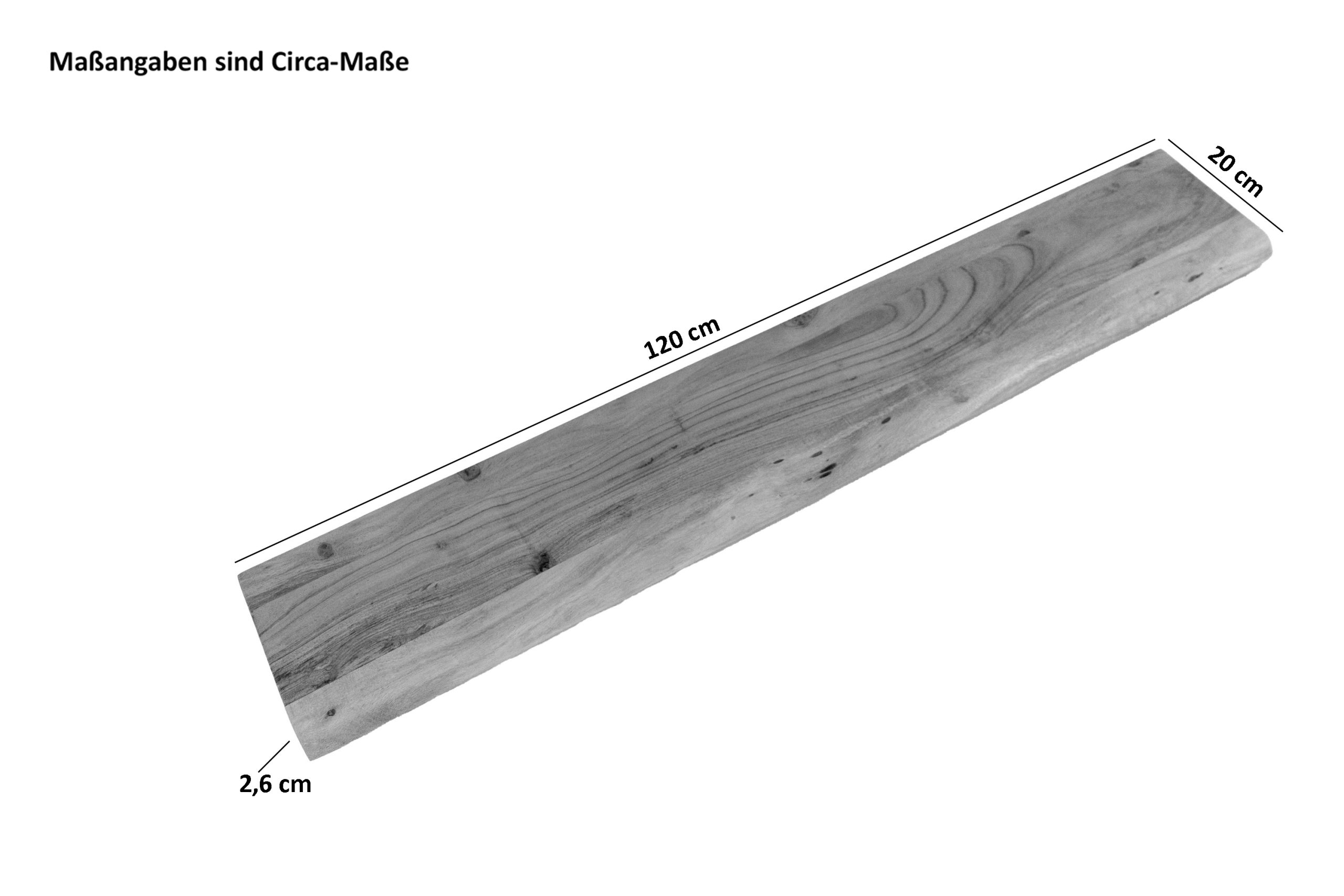 Wandregal Akazienholz eiche massiv 120x20 cm Holzregal Steckboard Baumkante AMANDA – Bild 3