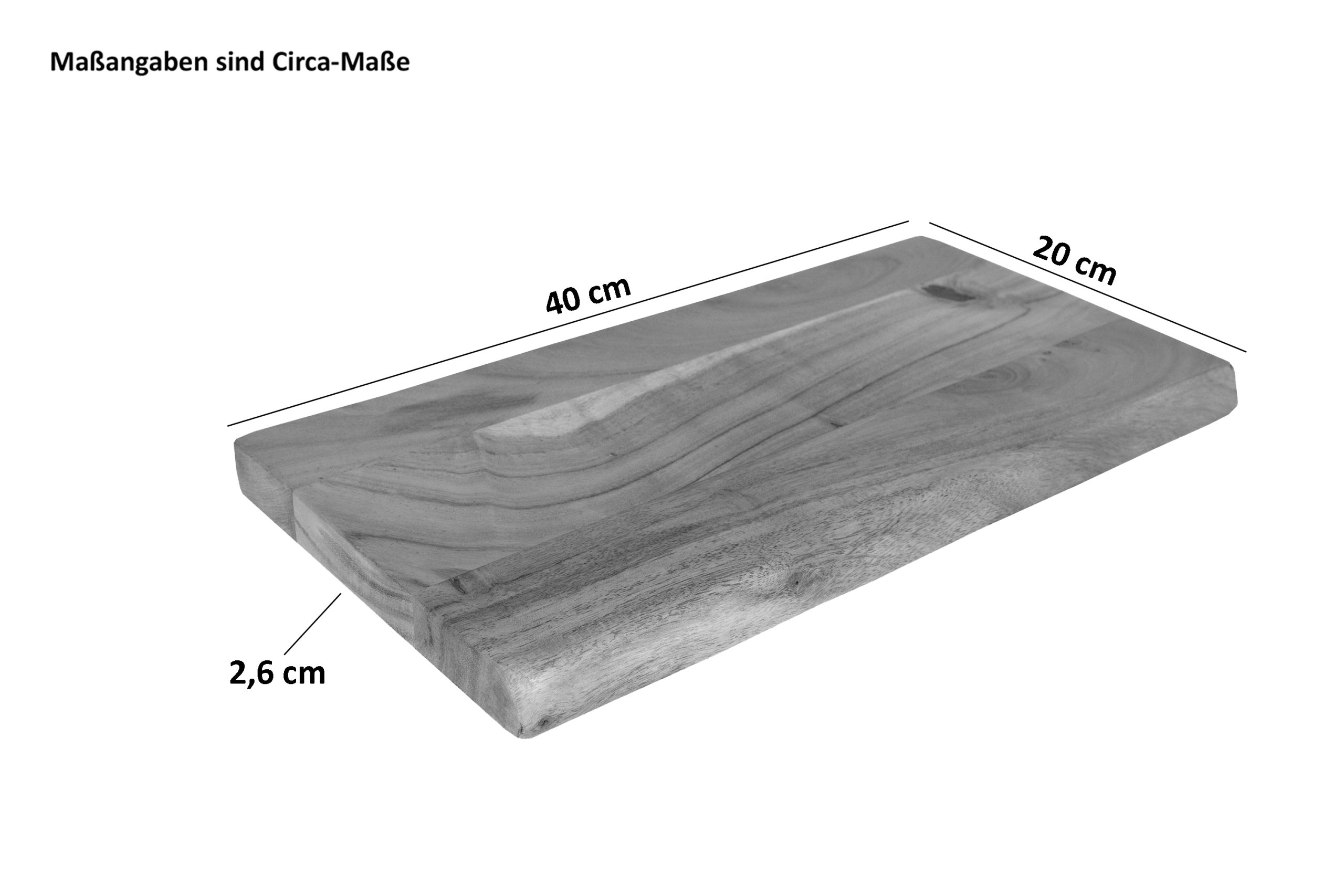 Wandregal Akazienholz eiche massiv 40x20 cm Holzregal Steckboard Baumkante AMANDA – Bild 3