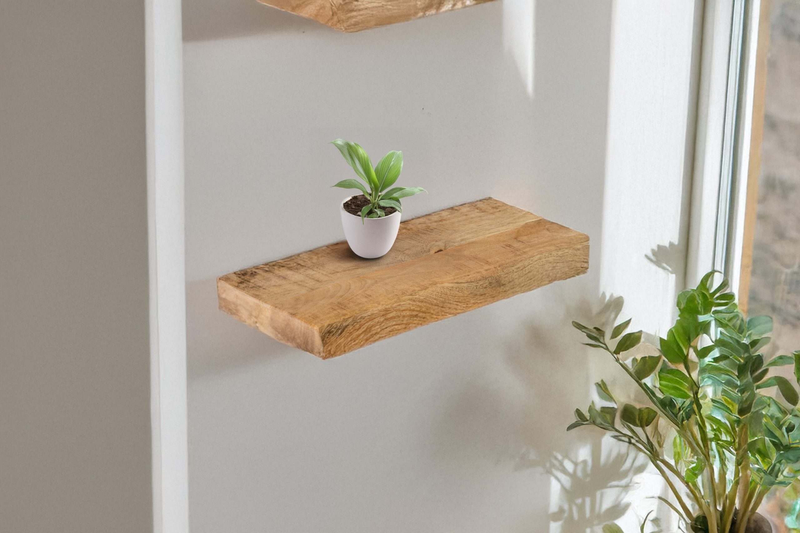 Wandregal Mangoholz massiv & rau 30x20 cm Holzregal Steckboard Baumkante AMANDA – Bild 3