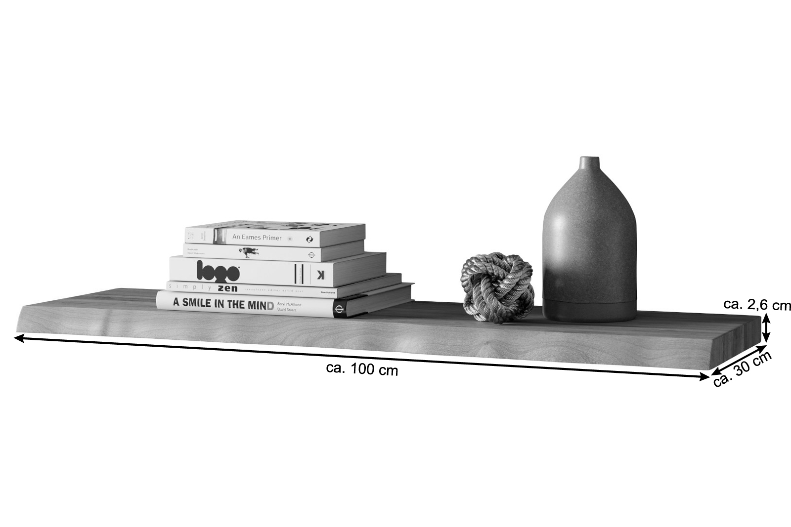 Wandregal Akazienholz natur massiv 100 cm Holzregal Baumkante SUVA – Bild 3