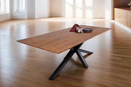 B-Ware Esstisch 180x90cm Akazie massiv nussbaum Schweizer Kante Spider-Gestell ABBY