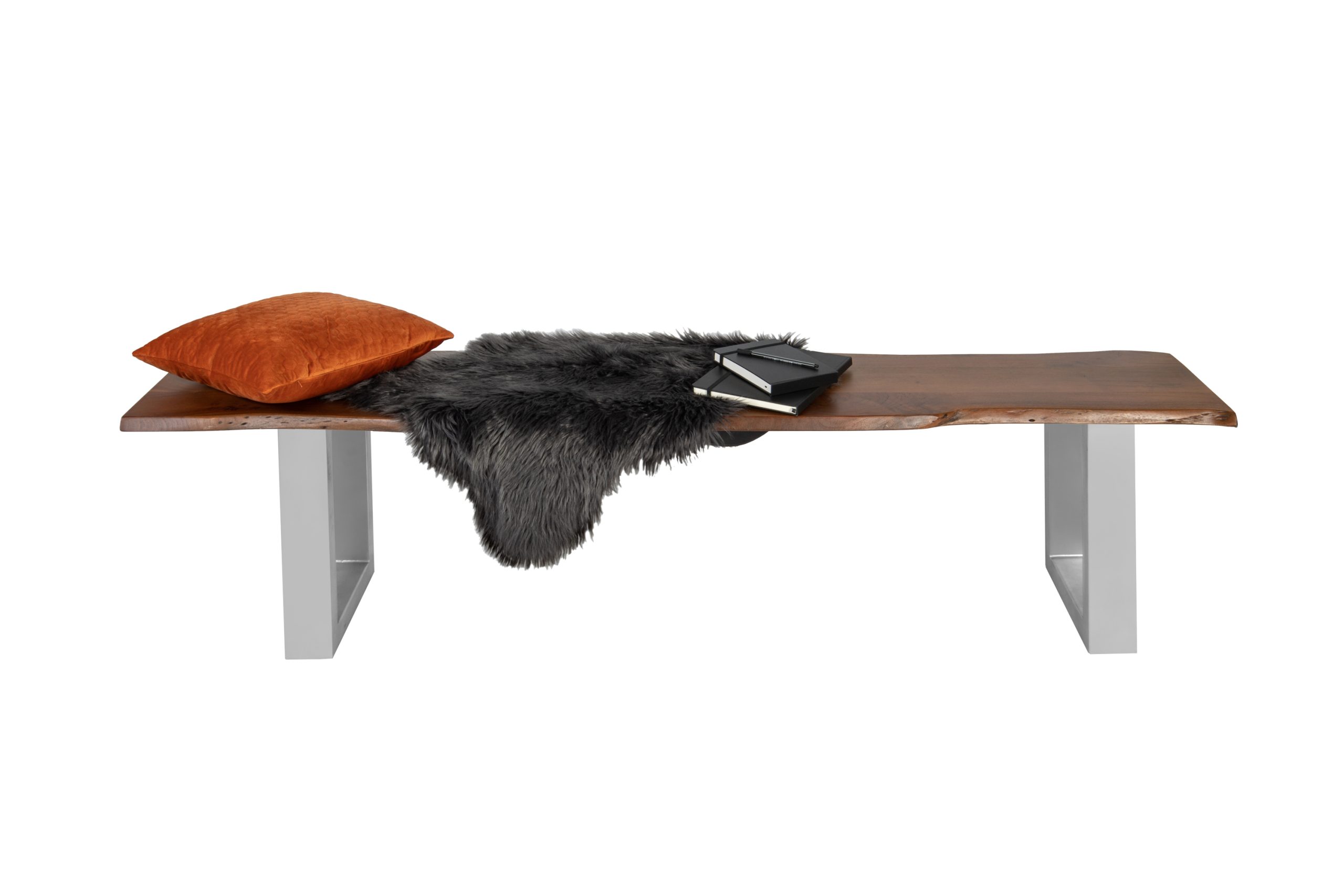 Sitzbank Baumkante 180 cm nussbaum massiv Akazie silber ANNI