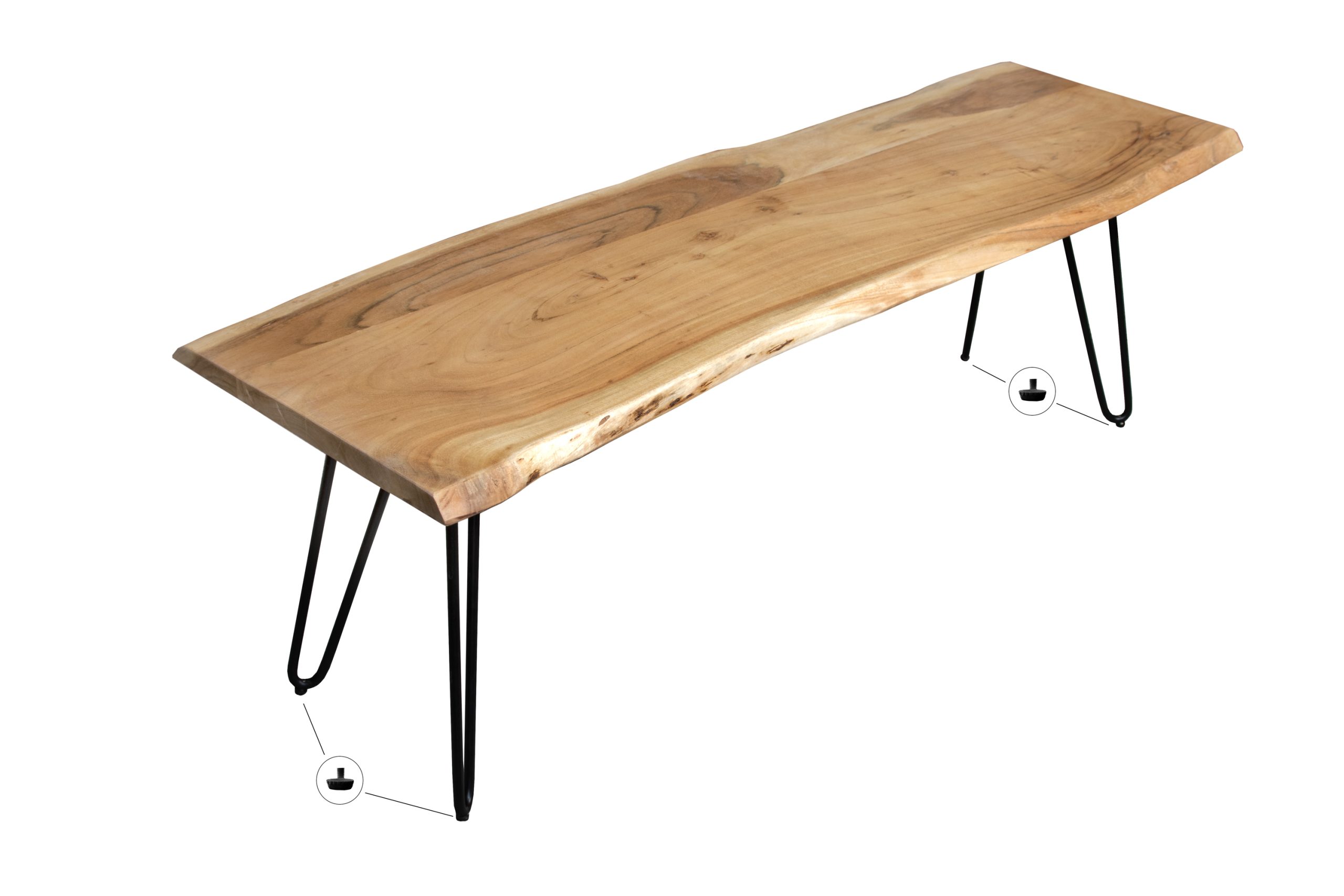 Sitzbank Baumkante 140 cm natur massiv Akazie Hairpin schwarz Quintus – Bild 9