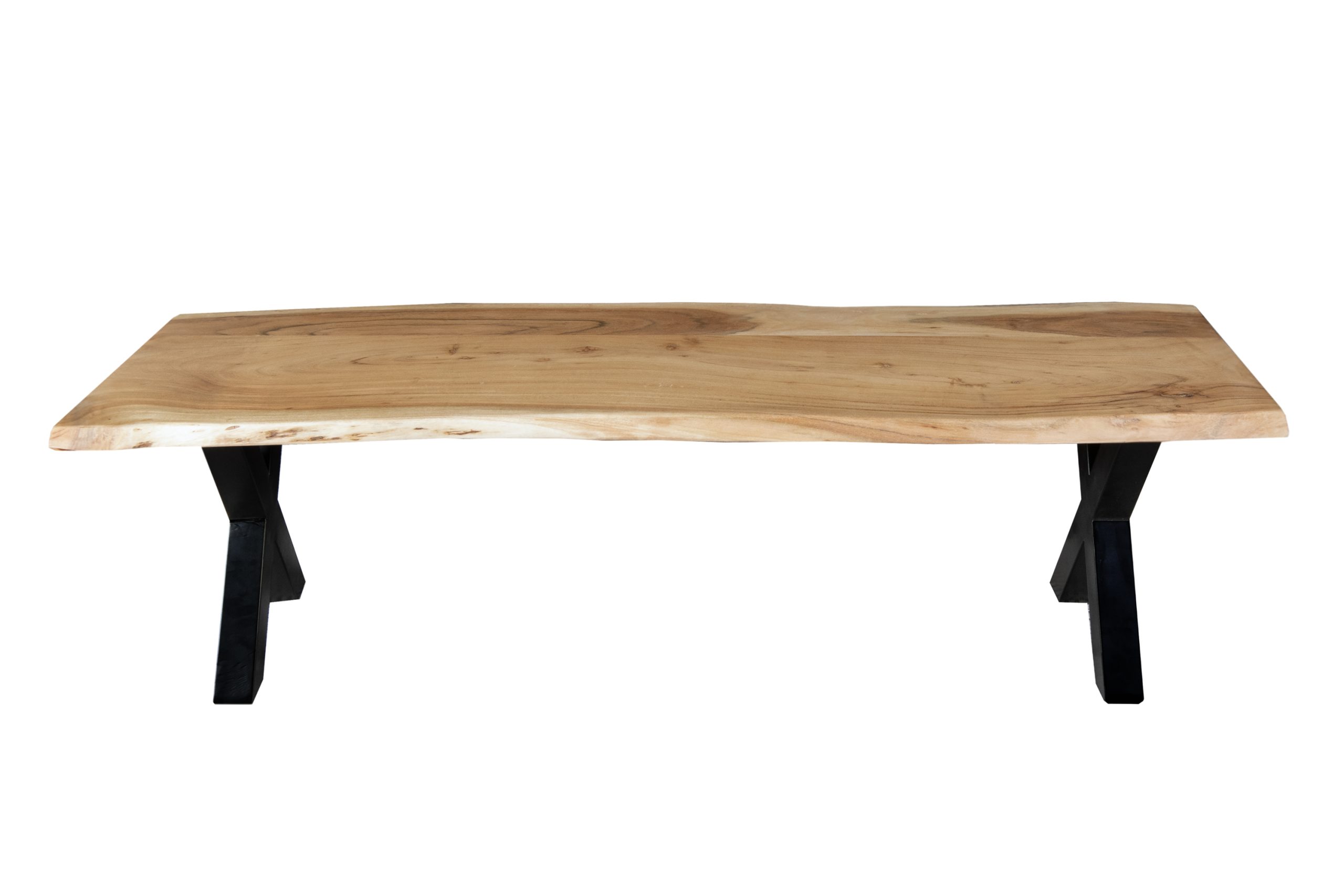 Sitzbank Baumkante 160 cm natur massiv Akazie X-Gestell schwarz Quintus – Bild 2