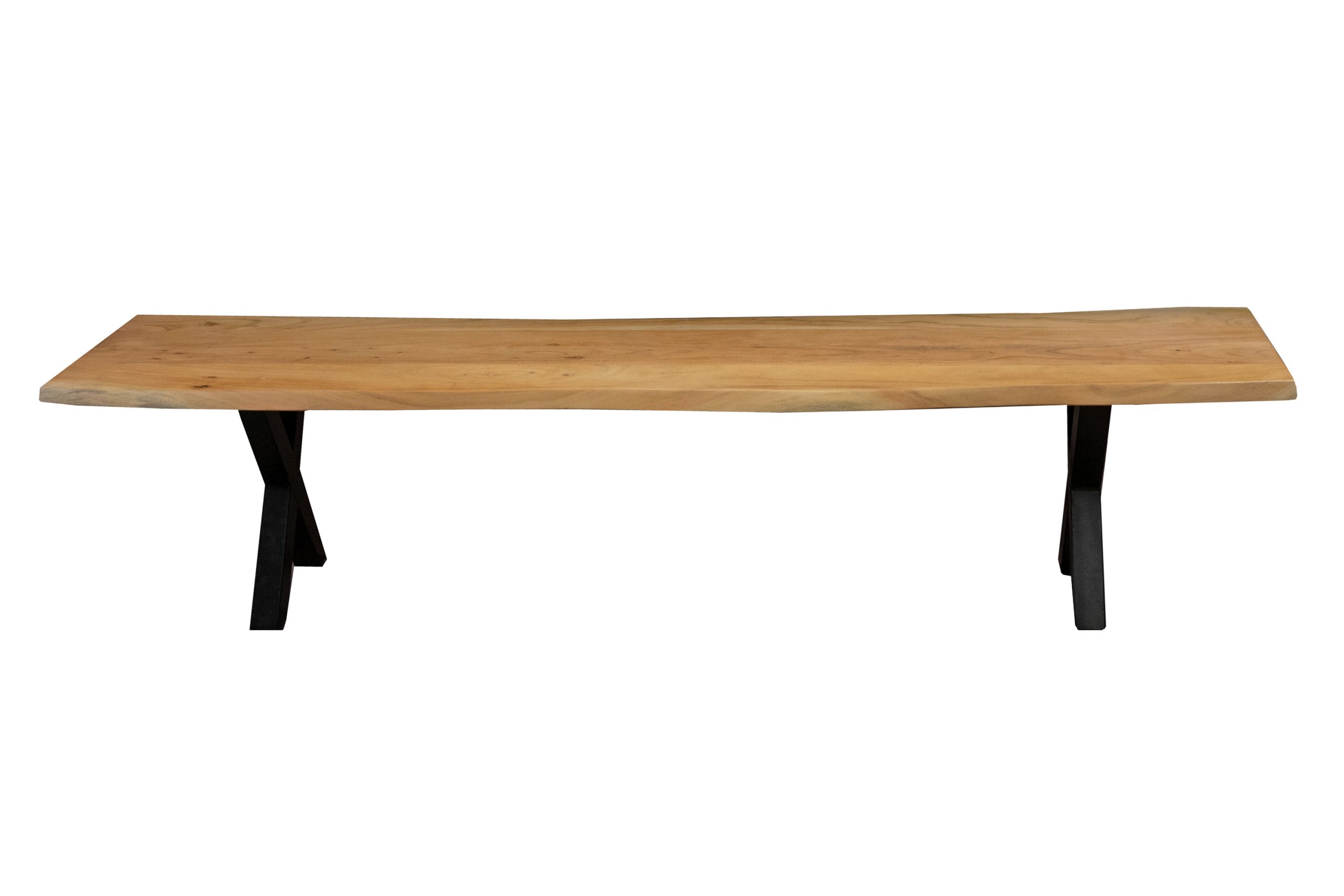 Sitzbank Baumkante 220 cm natur massiv Akazie X-Gestell schwarz Quintus – Bild 2