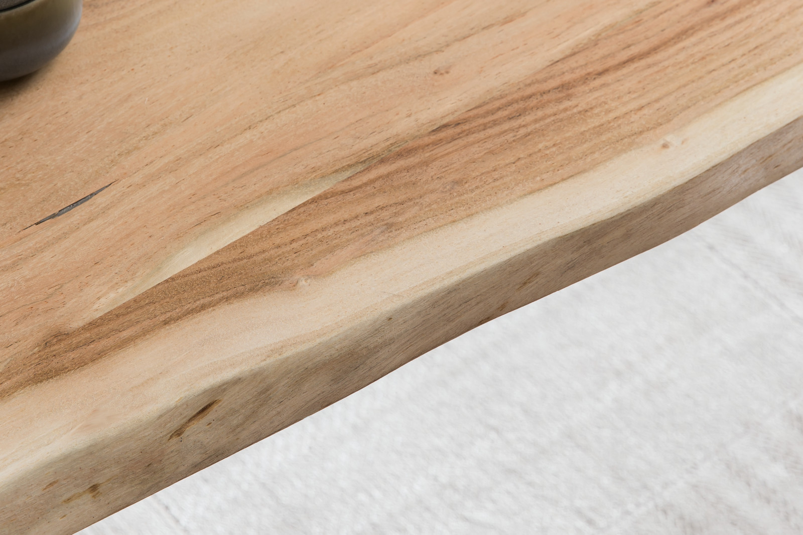 Esstisch mit Ansteckplatten 120(200)x90 cm Baumkante Akazie natur U-Gestell schwarz ADINA – Bild 6