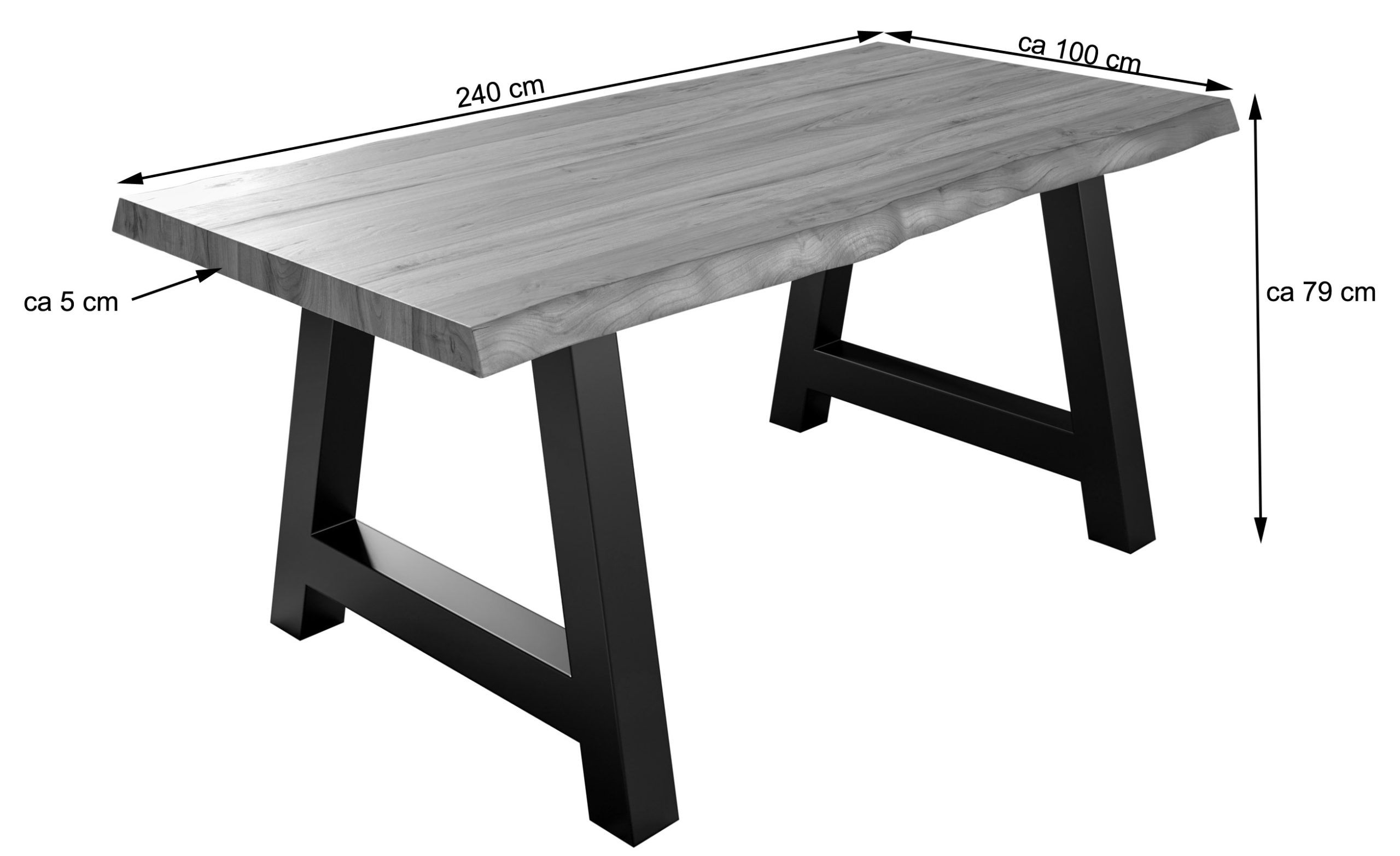 Esstisch Baumkante massiv Akazie natur 240 x 100 schwarz Alicante – Bild 3