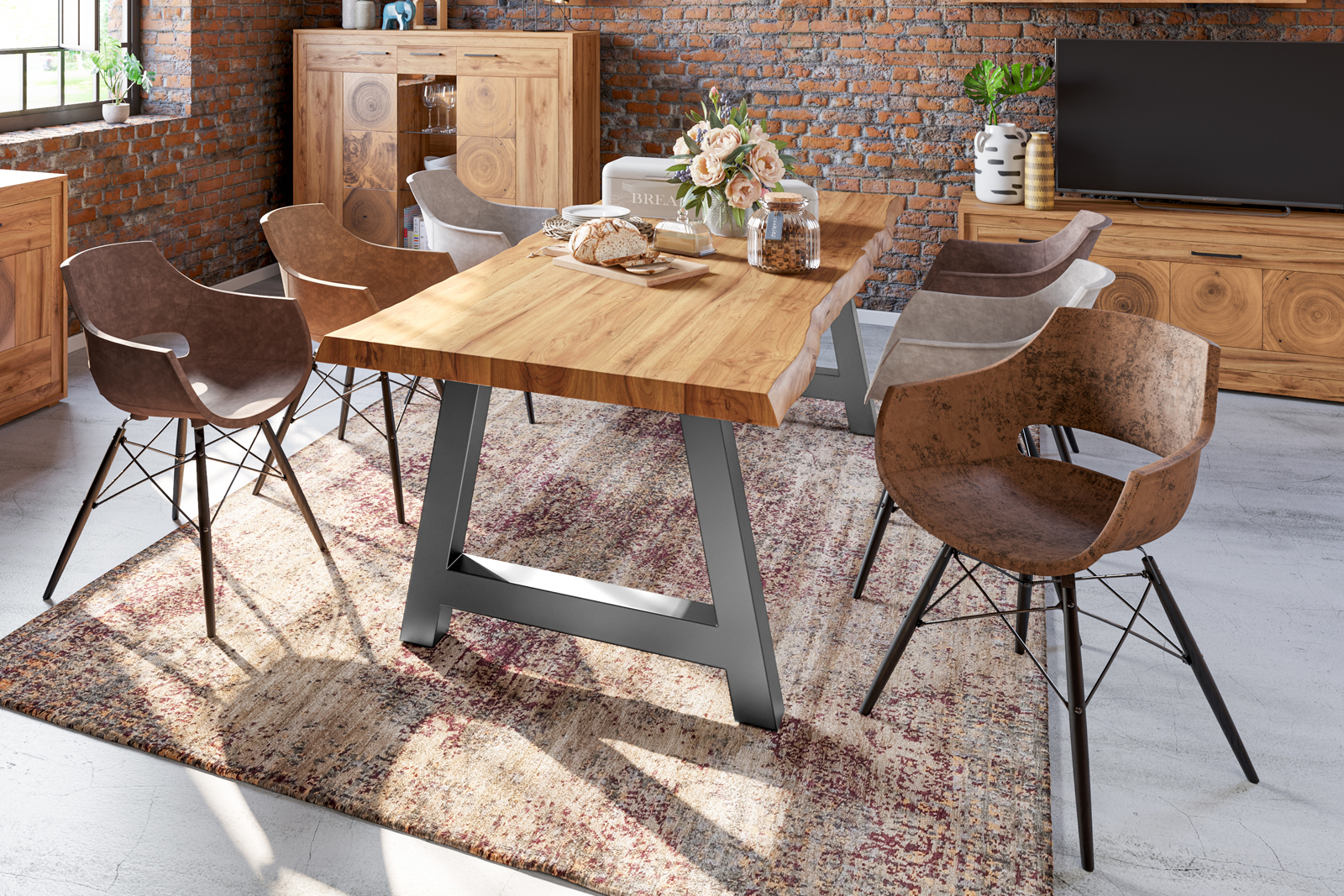 Esstisch Baumkante massiv Akazie natur 280 x 100 silber Alicante – Bild 6