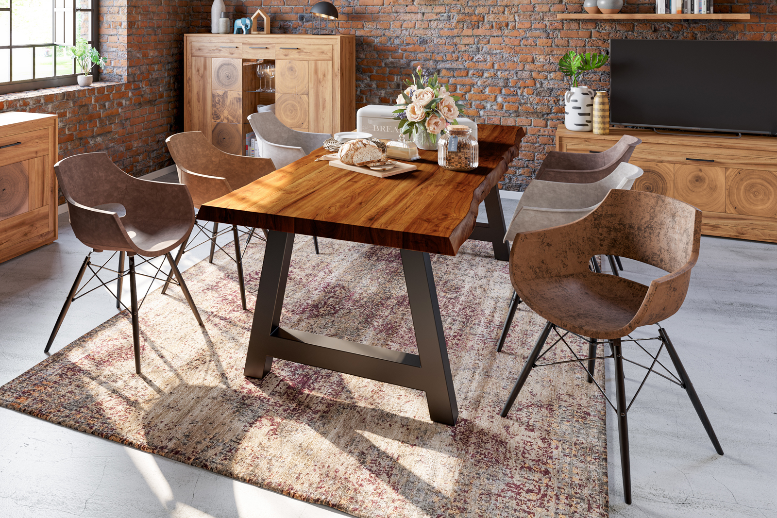 Esstisch Baumkante massiv Akazie nussbaum 240 x 100 schwarz Alicante – Bild 6