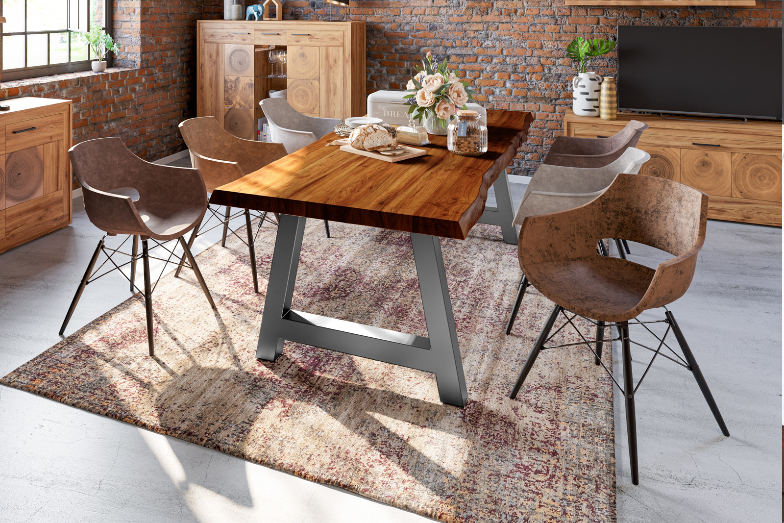 Esstisch Baumkante massiv Akazie nussbaum 300 x 100 silber Alicante – Bild 6