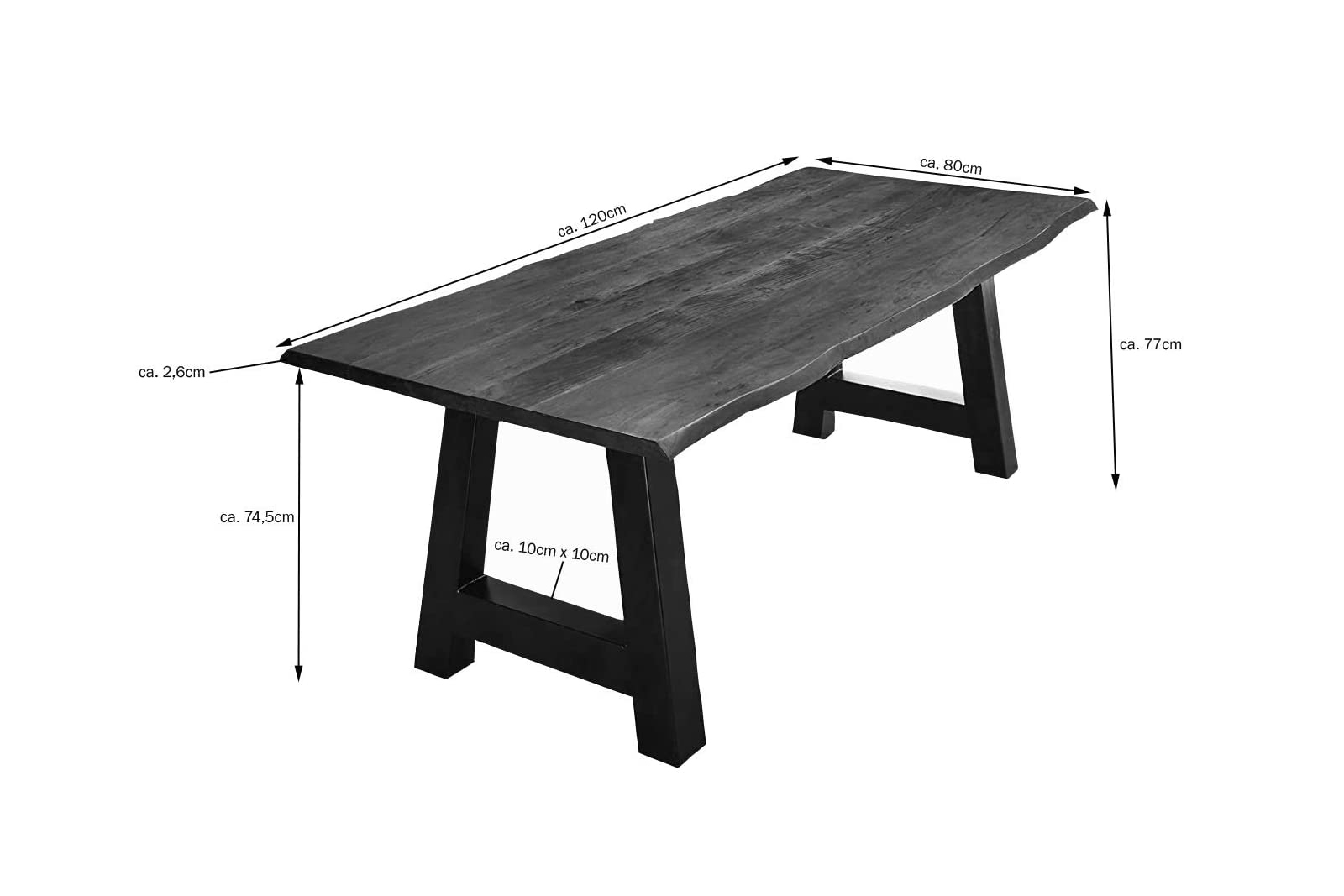 Esstisch Baumkante massiv Akazie natur 120 x 80 silber ATHEN – Bild 3