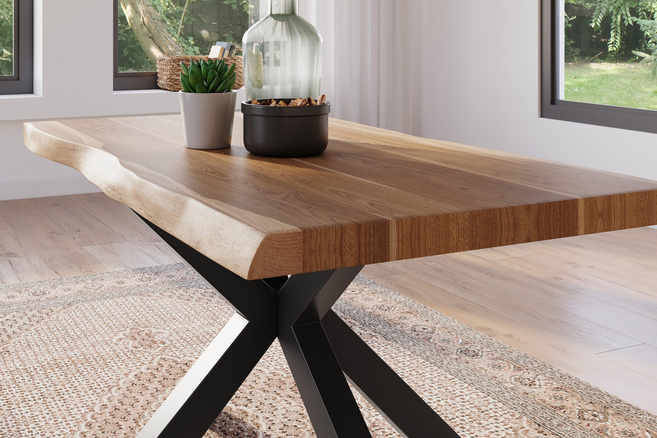 Esstisch 160 x 85 cm Akazie massiv natur Baumkantentisch Spider-Gestell schwarz ATLAS – Bild 5