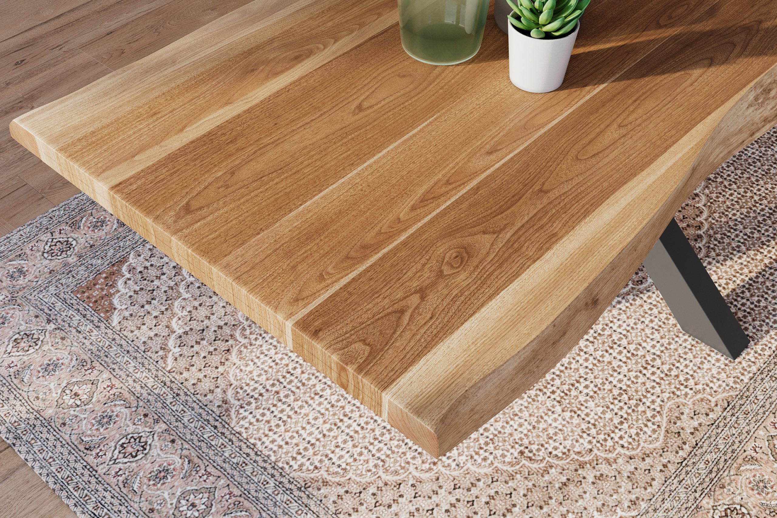 Esstisch 220 x 100 cm Akazie massiv natur Baumkantentisch Spider-Gestell schwarz ATLAS – Bild 6