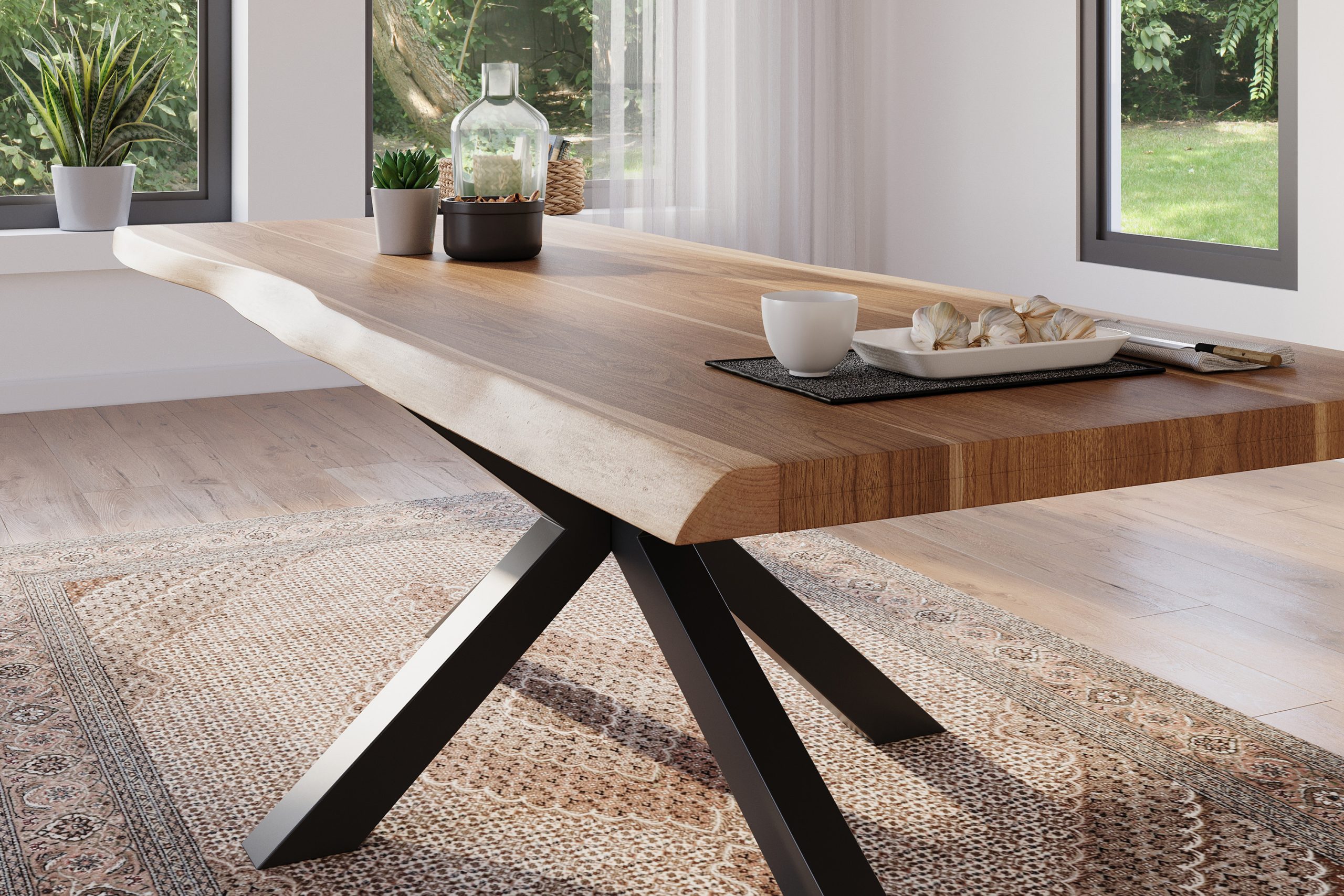 Esstisch 300 x 100 cm Akazie massiv natur Baumkantentisch Spider-Gestell schwarz ATLAS – Bild 5