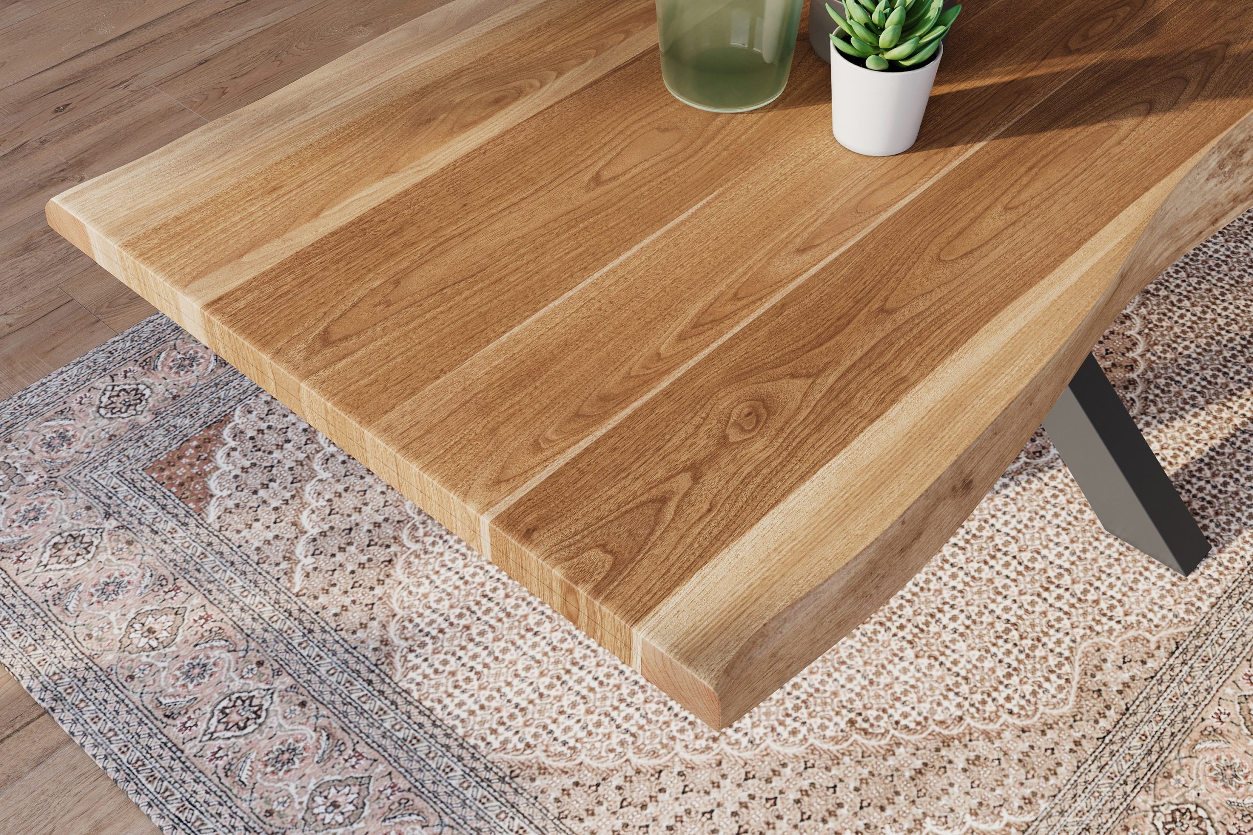 Esstisch 300 x 100 cm Akazie massiv natur Baumkantentisch Spider-Gestell schwarz ATLAS – Bild 6