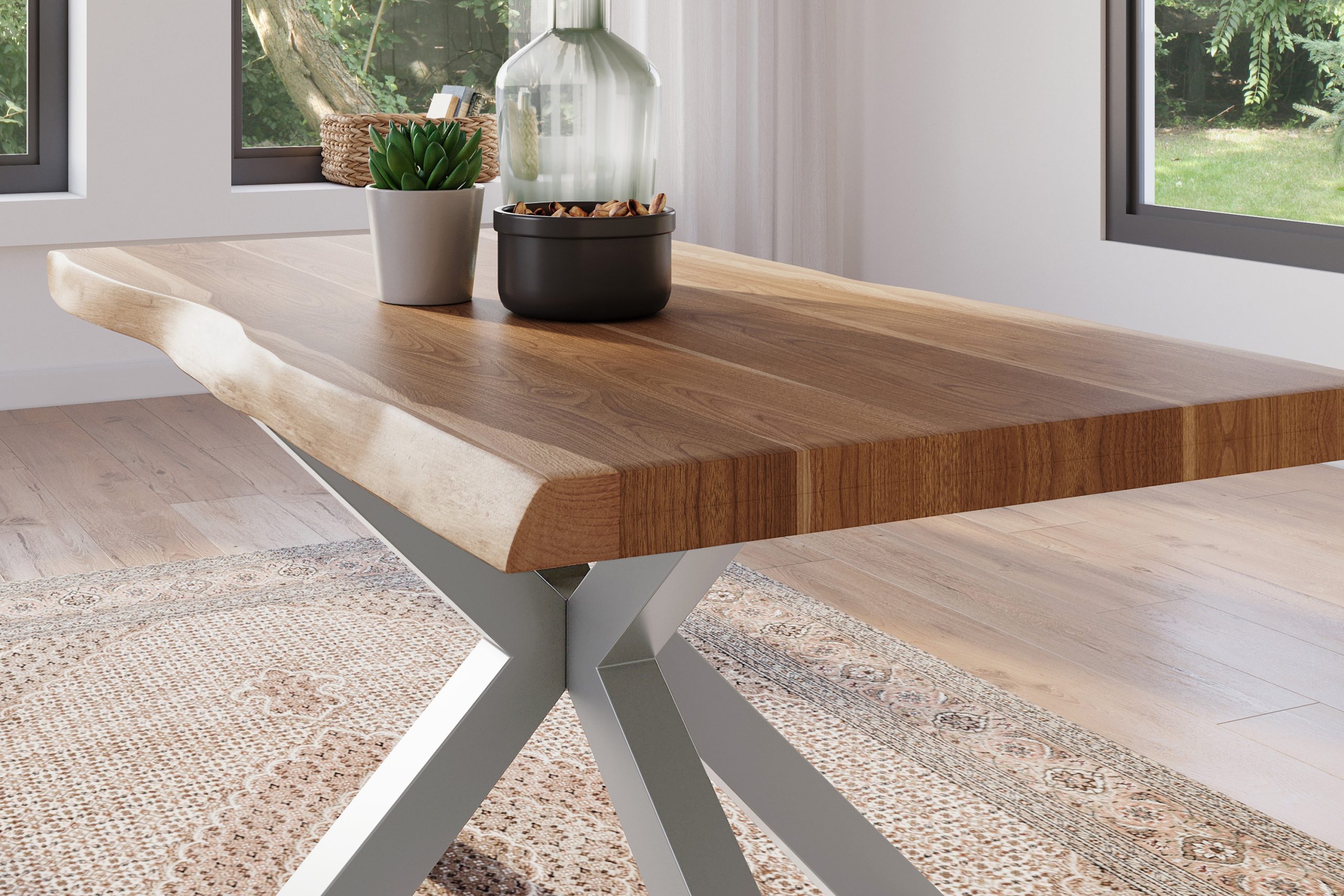 Esstisch 160 x 85 cm Akazie massiv natur Baumkantentisch Spider-Gestell silber ATLAS – Bild 5