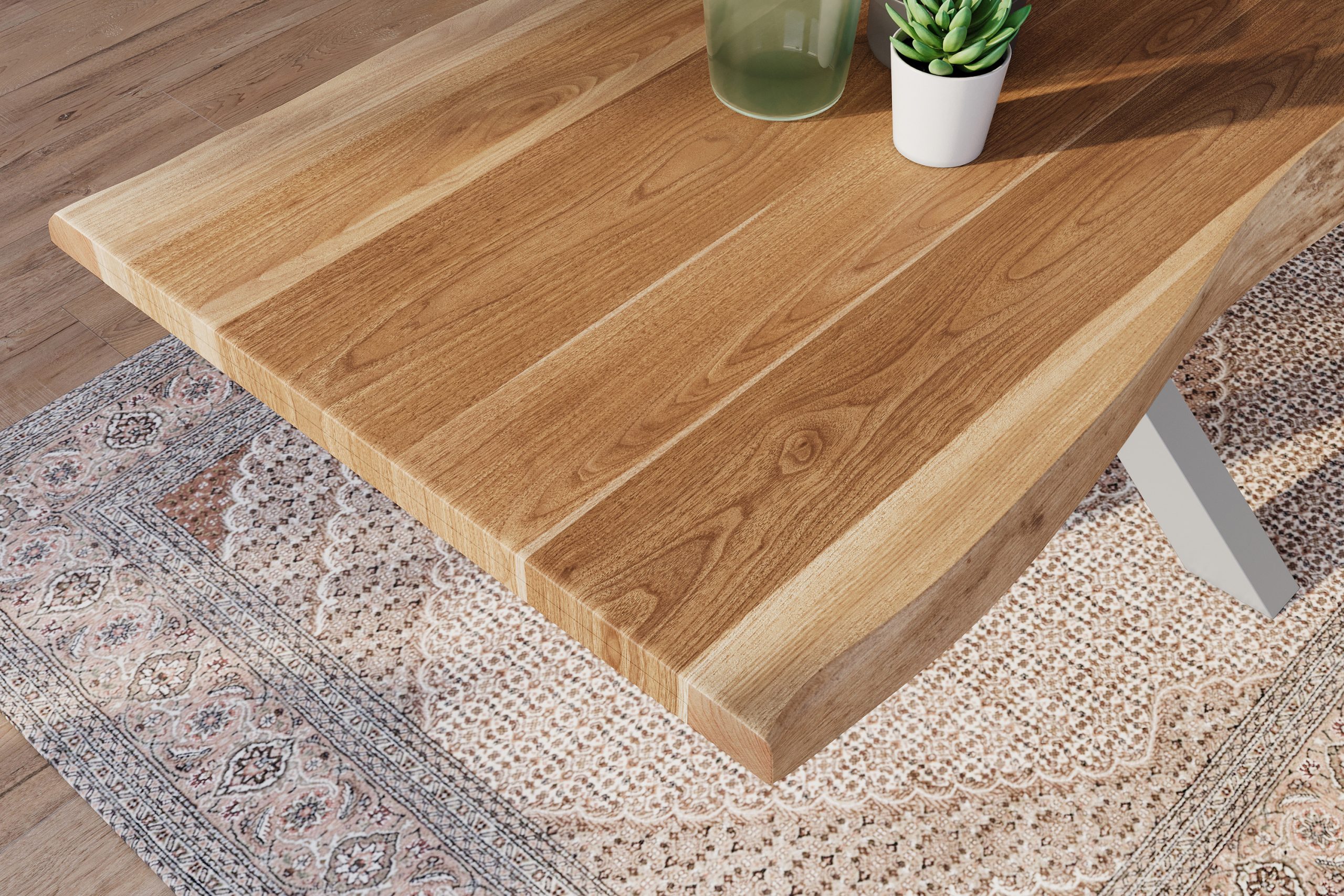 Esstisch 260 x 100 cm Akazie massiv natur Baumkantentisch Spider-Gestell silber ATLAS – Bild 6