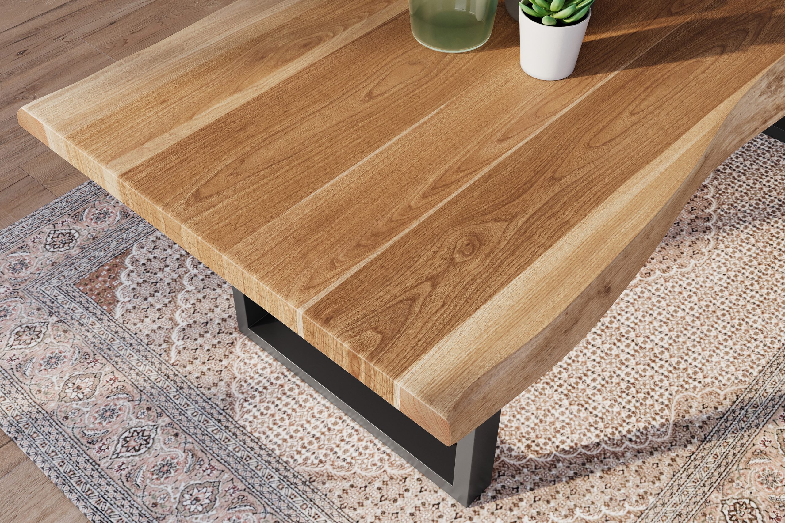 Esstisch 280 x 100 cm Akazie massiv natur Baumkantentisch U-Gestell schwarz ATLAS – Bild 6