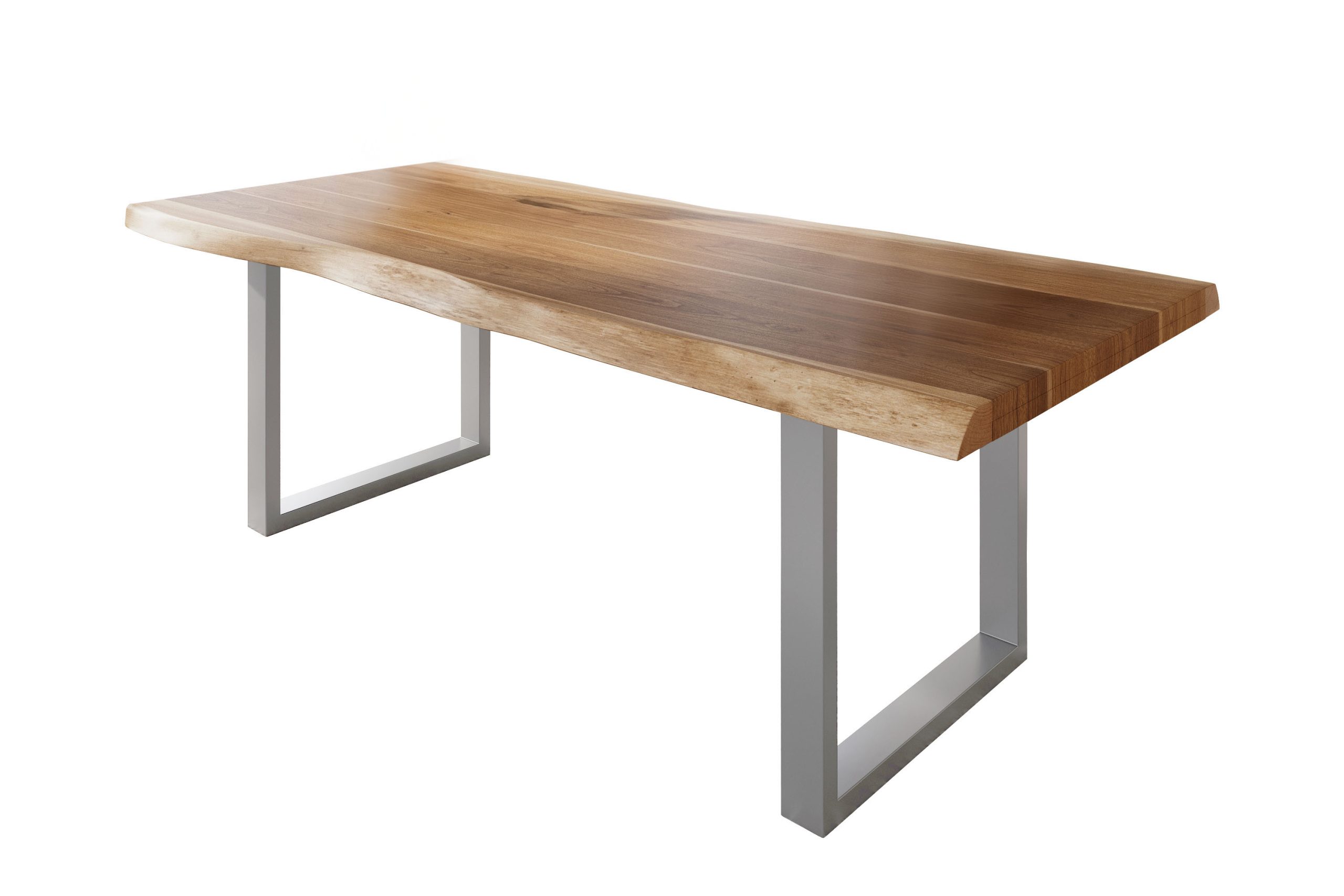 Esstisch 220 x 100 cm Akazie massiv natur Baumkantentisch U-Gestell silber ATLAS – Bild 3