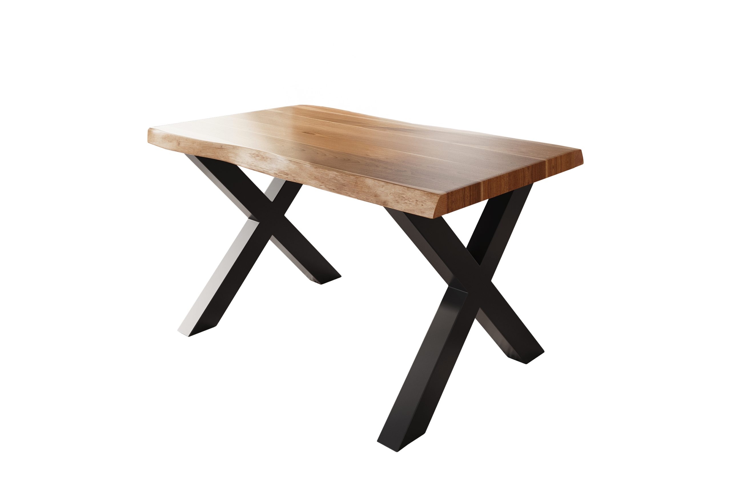 Esstisch 160 x 85 cm Akazie massiv natur Baumkantentisch X-Gestell schwarz ATLAS – Bild 3