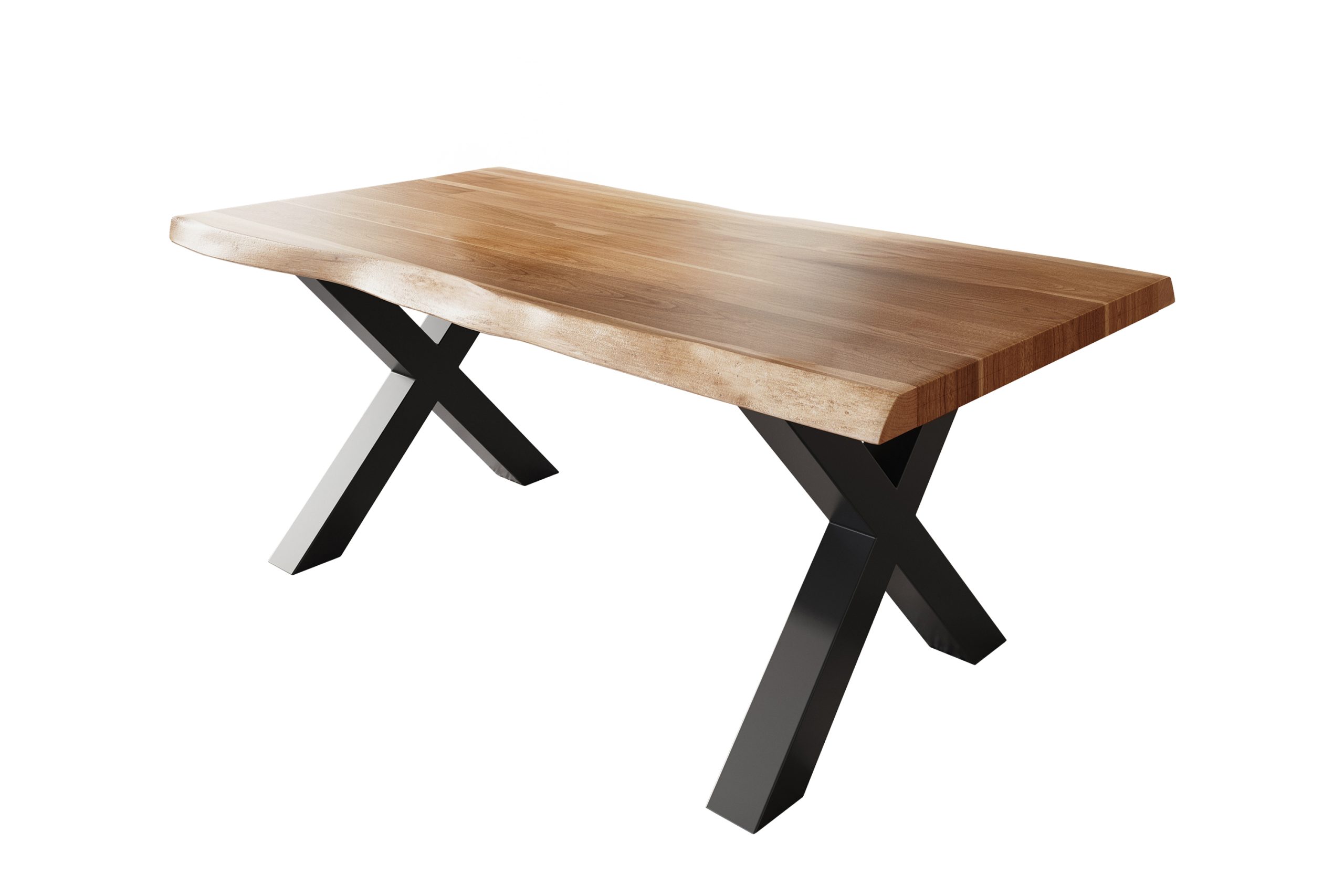 Esstisch 180 x 90 cm Akazie massiv natur Baumkantentisch X-Gestell schwarz ATLAS – Bild 3