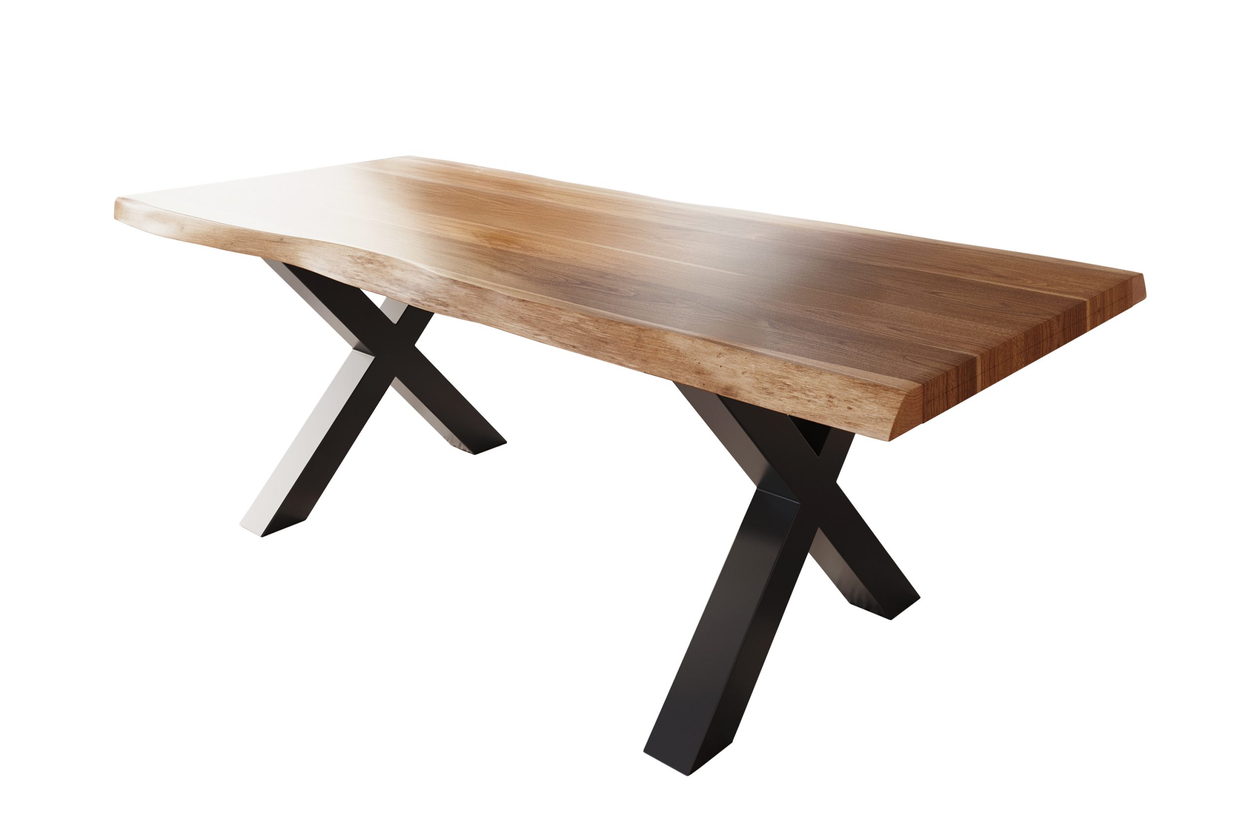 Esstisch 240 x 100 cm Akazie massiv natur Baumkantentisch X-Gestell schwarz ATLAS – Bild 3