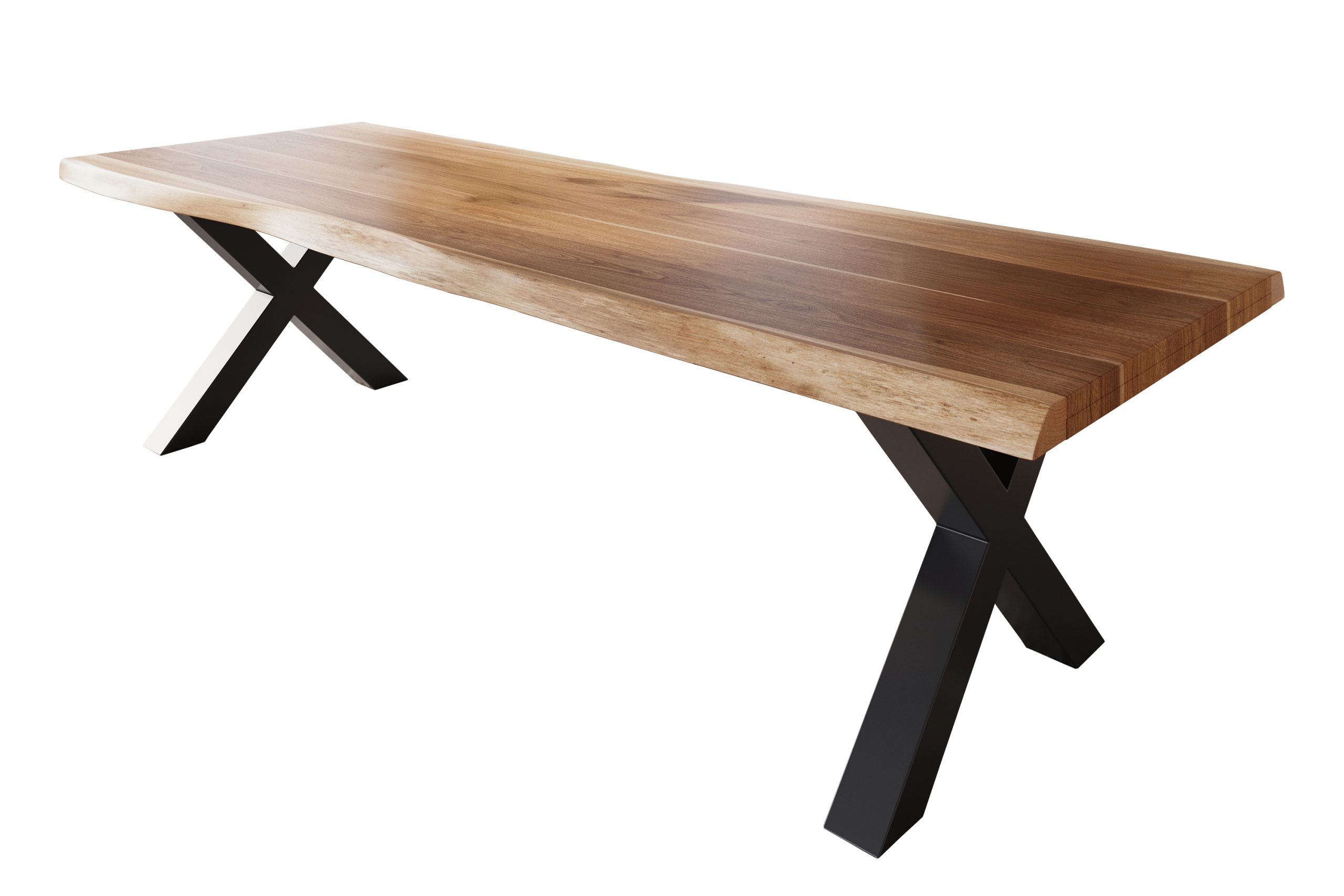Esstisch 300 x 100 cm Akazie massiv natur Baumkantentisch X-Gestell schwarz ATLAS – Bild 3