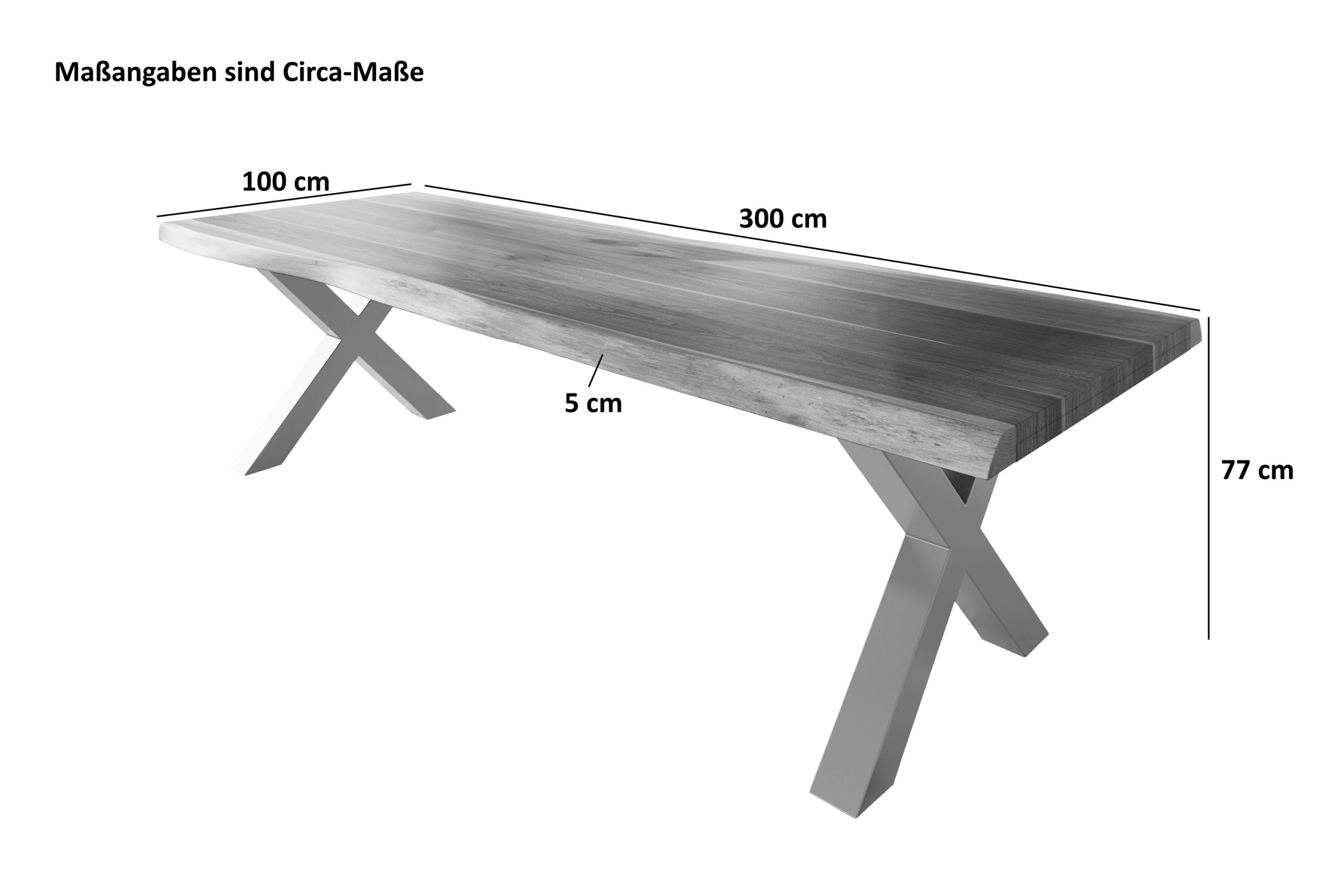 Esstisch 300 x 100 cm Akazie massiv natur Baumkantentisch X-Gestell schwarz ATLAS – Bild 4