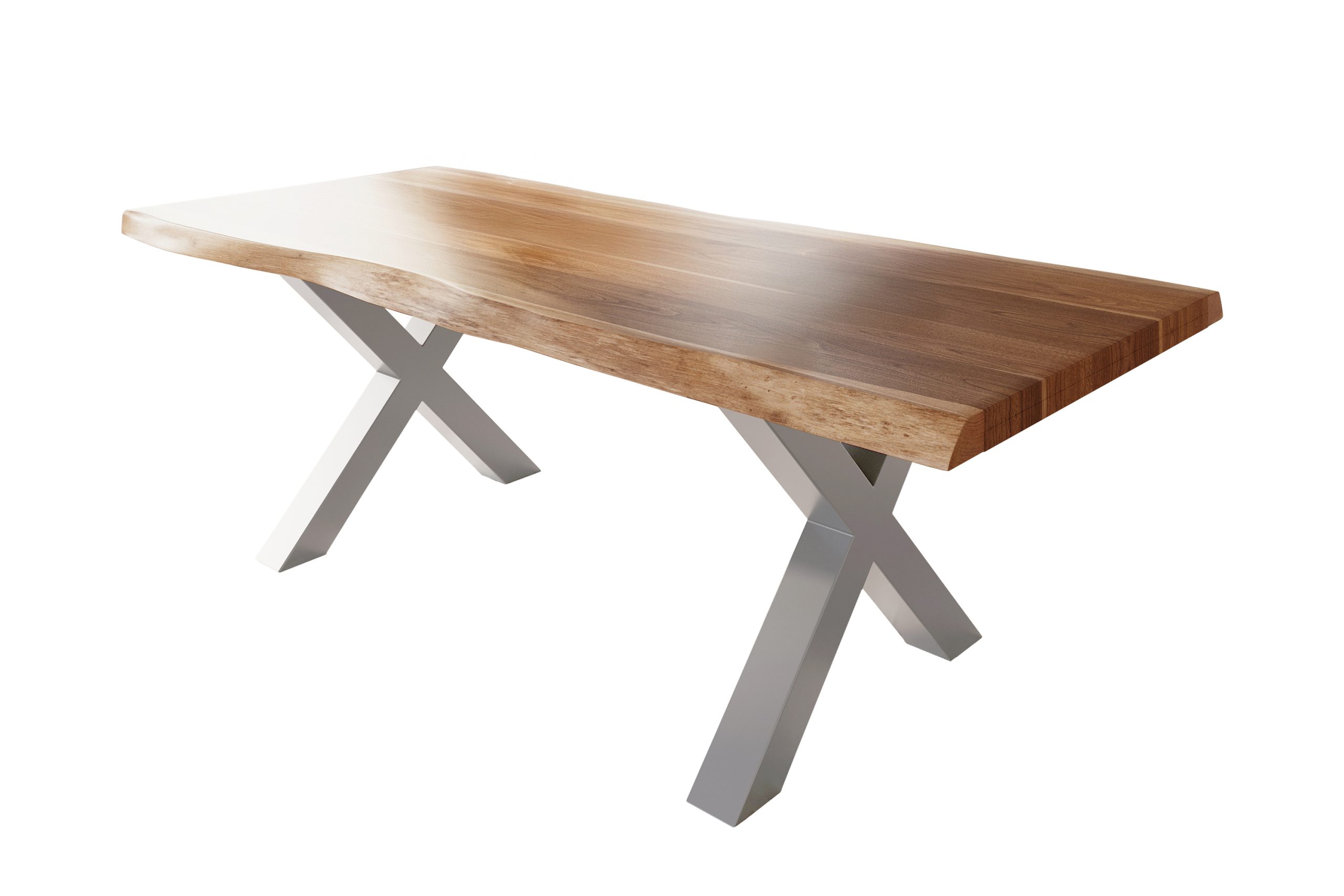 Esstisch 180 x 90 cm Akazie massiv natur Baumkantentisch X-Gestell silber ATLAS – Bild 3
