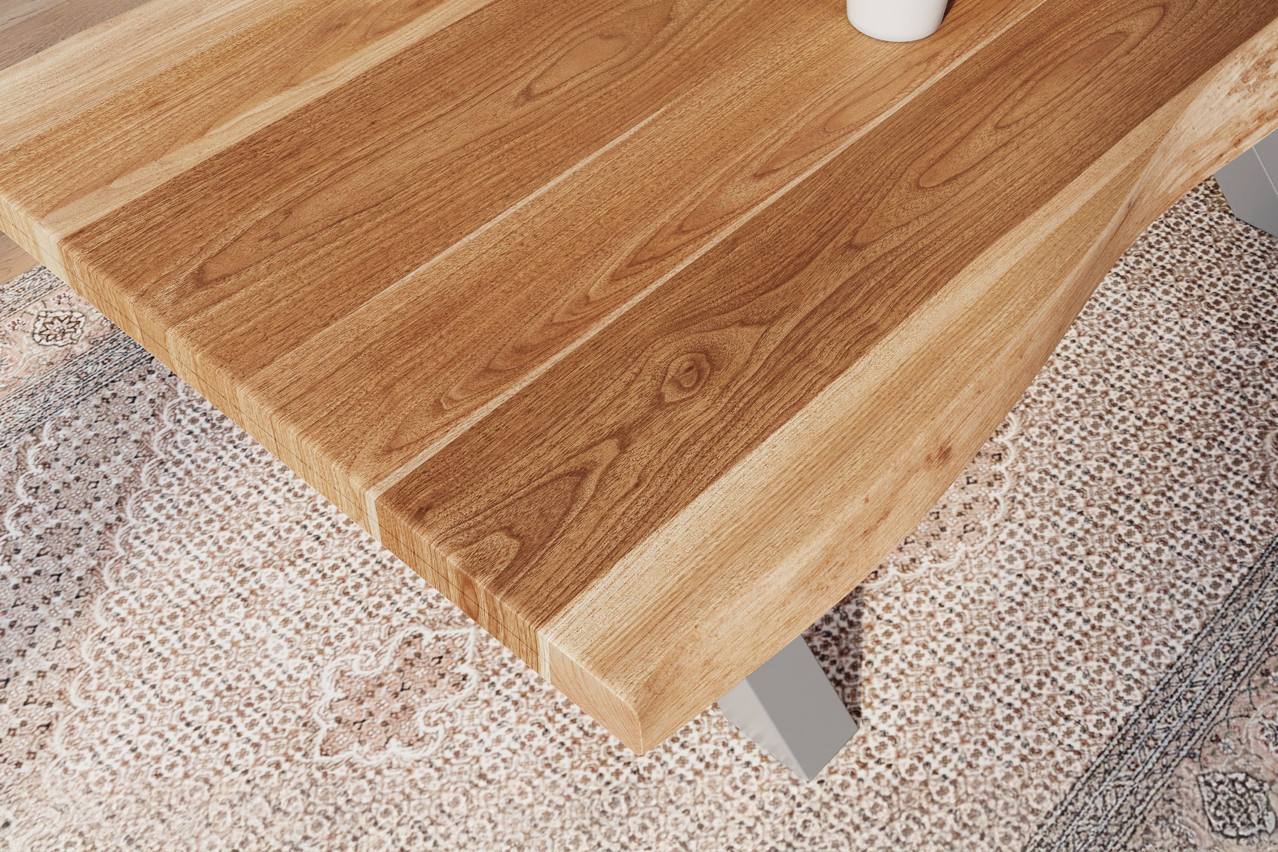 Esstisch 240 x 100 cm Akazie massiv natur Baumkantentisch X-Gestell silber ATLAS – Bild 6