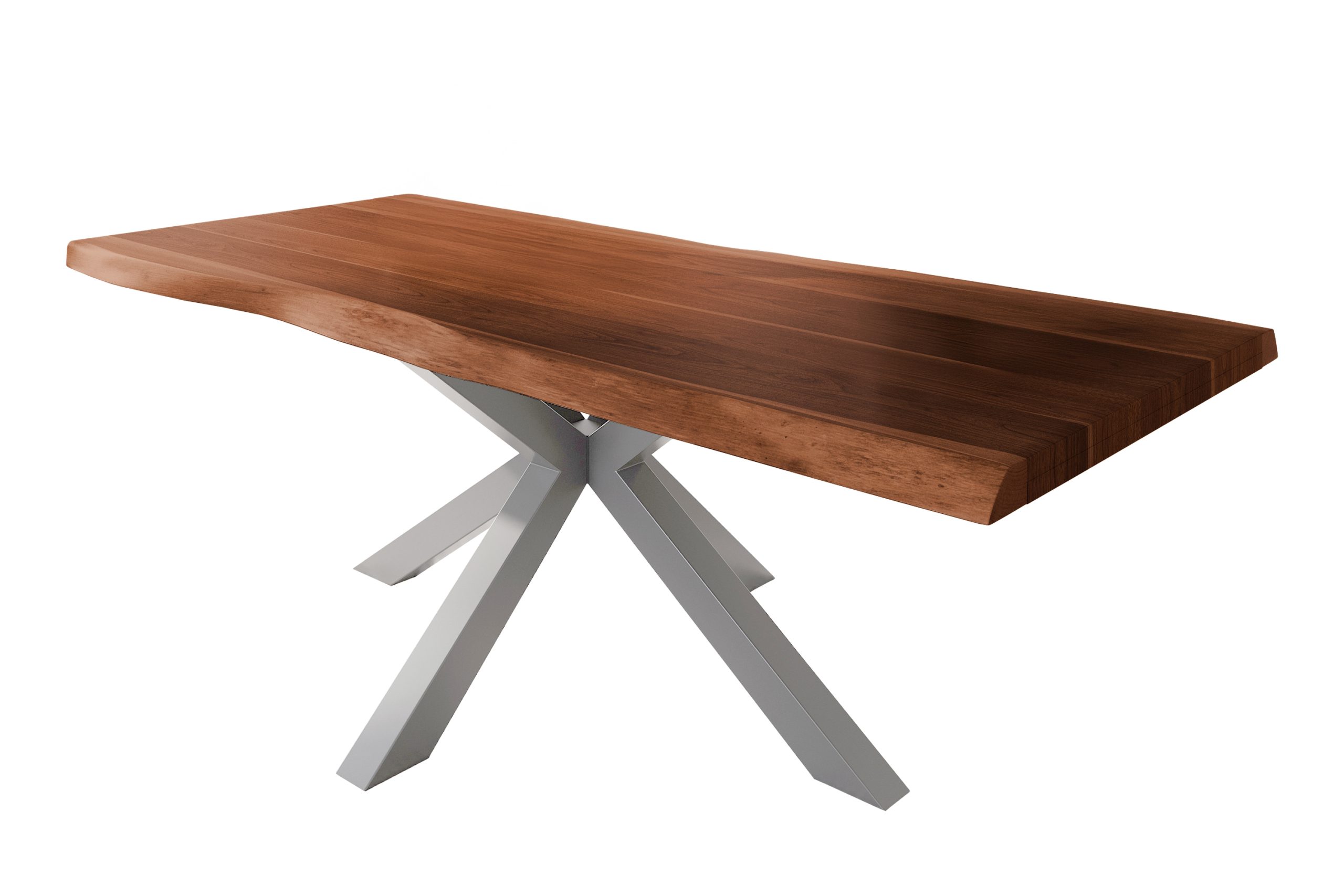 Esstisch 200 x 100 cm Akazie massiv nussbaum Baumkantentisch Spider-Gestell silber ATLAS – Bild 3