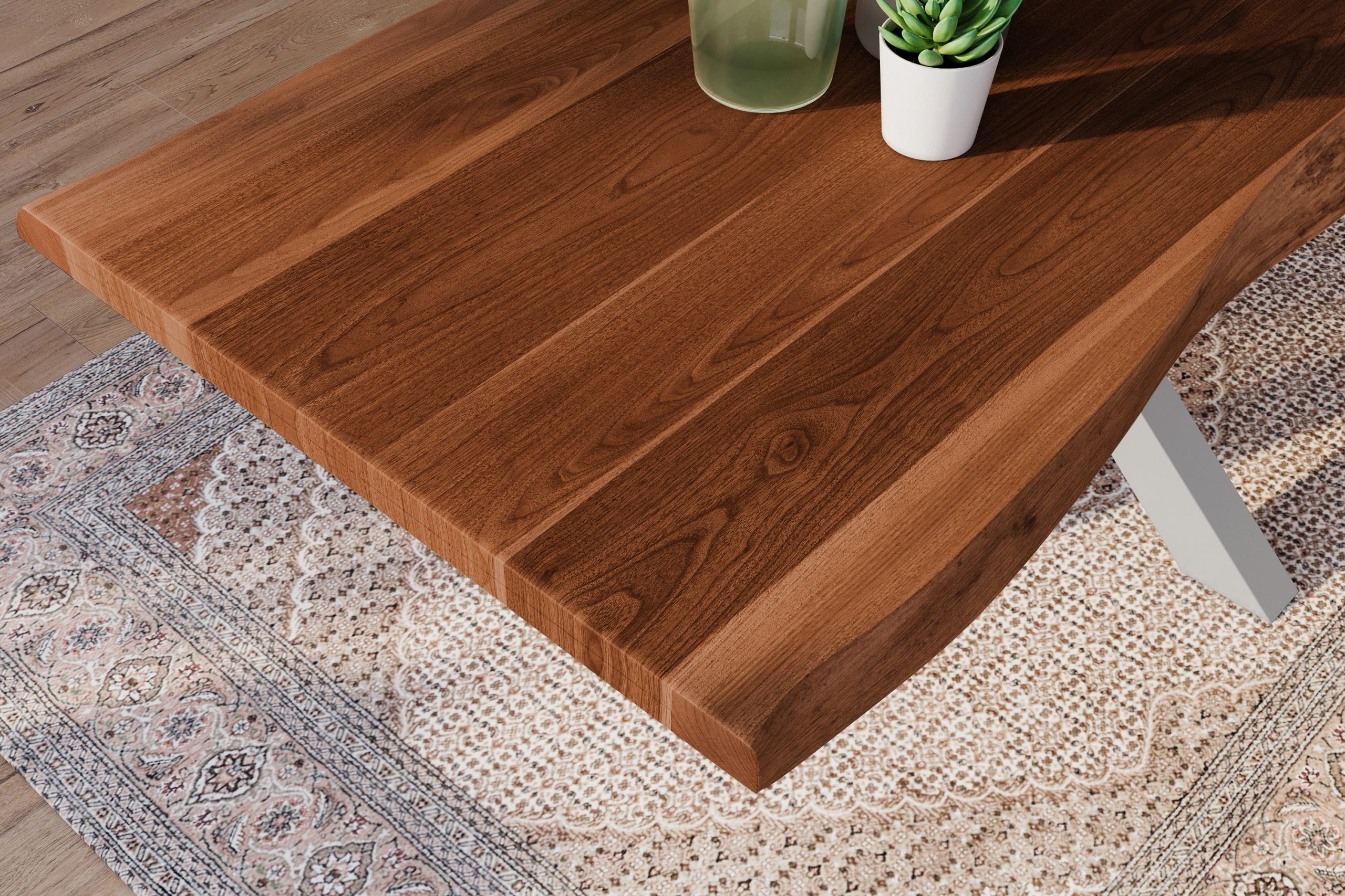 Esstisch 200 x 100 cm Akazie massiv nussbaum Baumkantentisch Spider-Gestell silber ATLAS – Bild 6