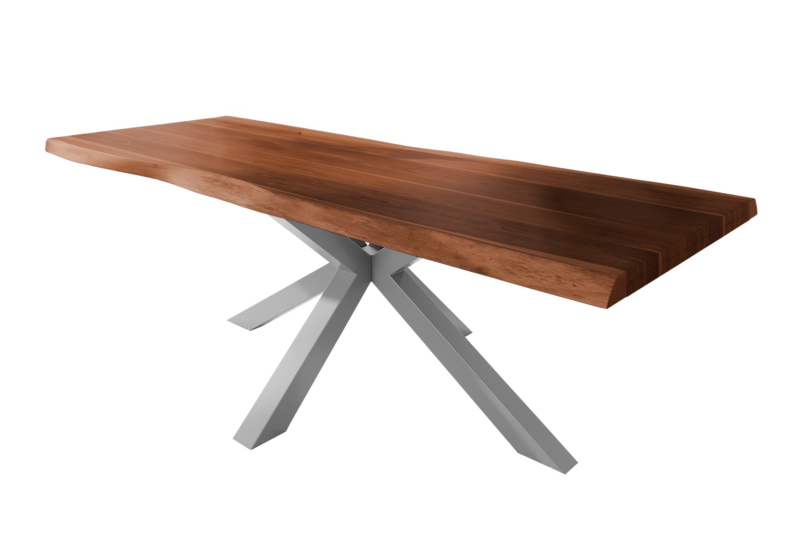 Esstisch 300 x 100 cm Akazie massiv nussbaum Baumkantentisch Spider-Gestell silber ATLAS – Bild 3